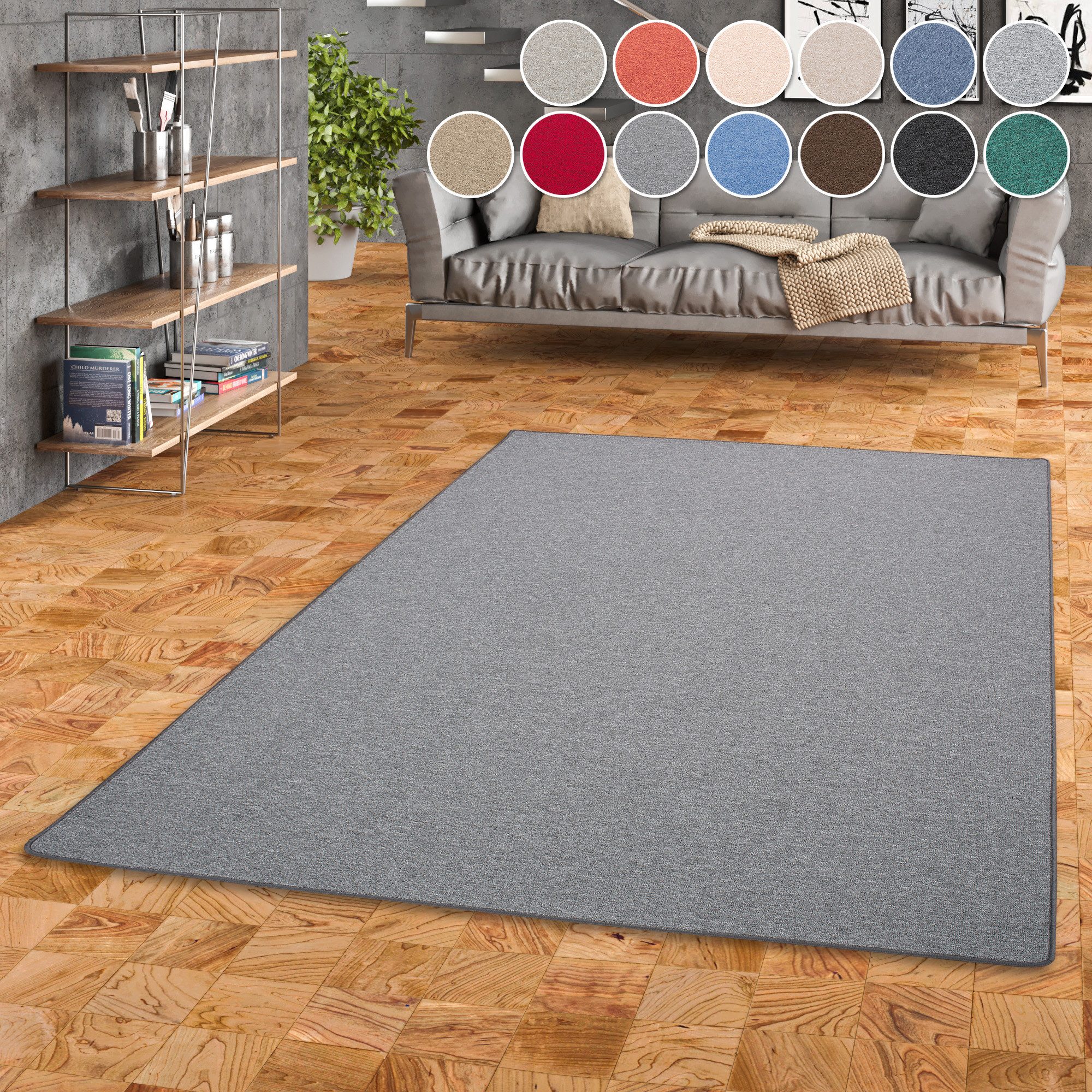 my home Vloerkleed Fortis Effen kleuren, lussen, geketteld, ook als loper, slijtvast moderne vloerkleden maat 240 cm x 240 cm x 5 mm grijs