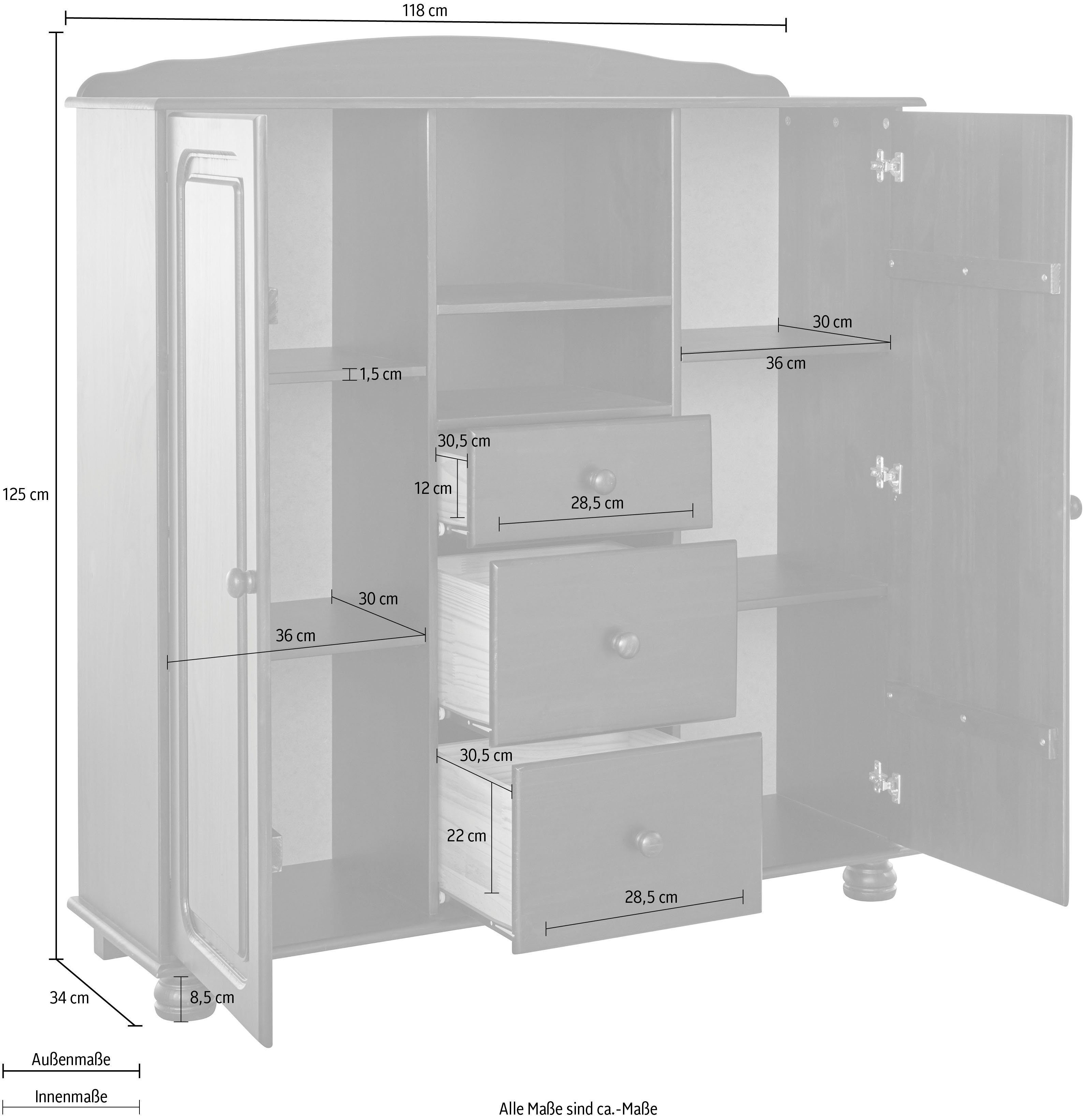 Home affaire Highboard Mette Opbergkast met 3 lades en verstelbare planken