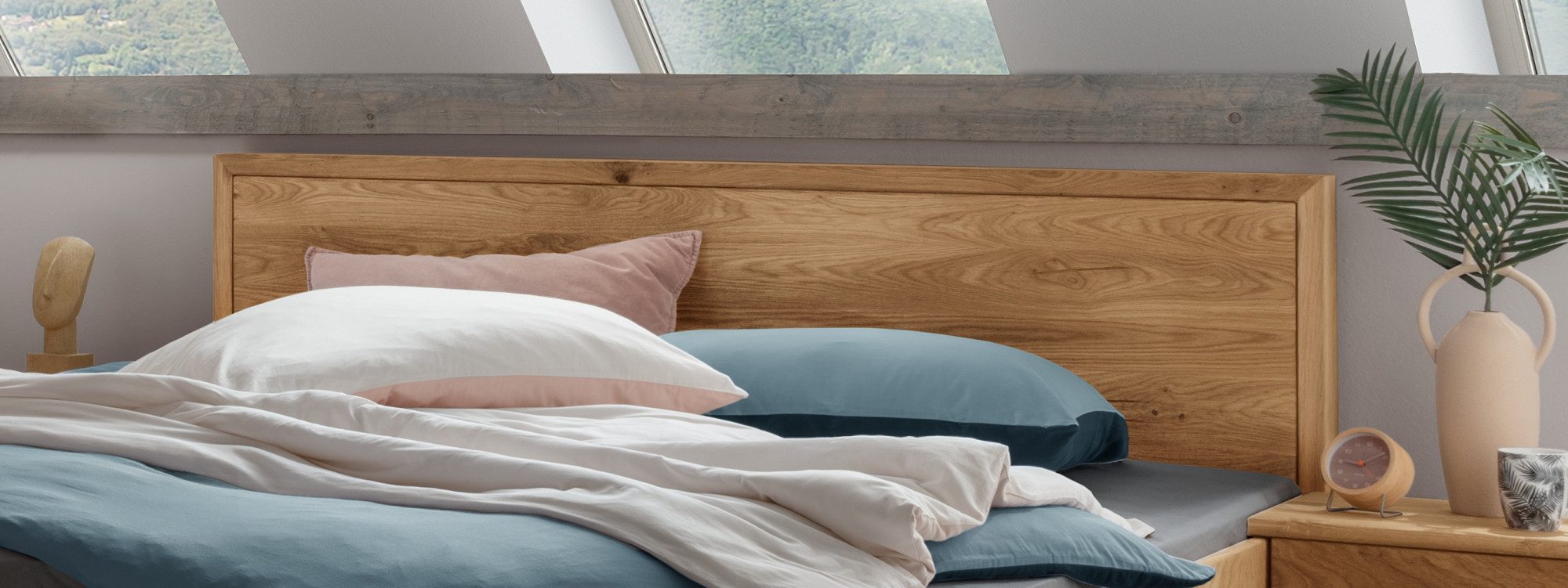 Home affaire Massief houten ledikant Huven tweepersoonsbed, Houten bed Eik massief met laag voetdeel en hoofdeinde met houten frame (1-delig)