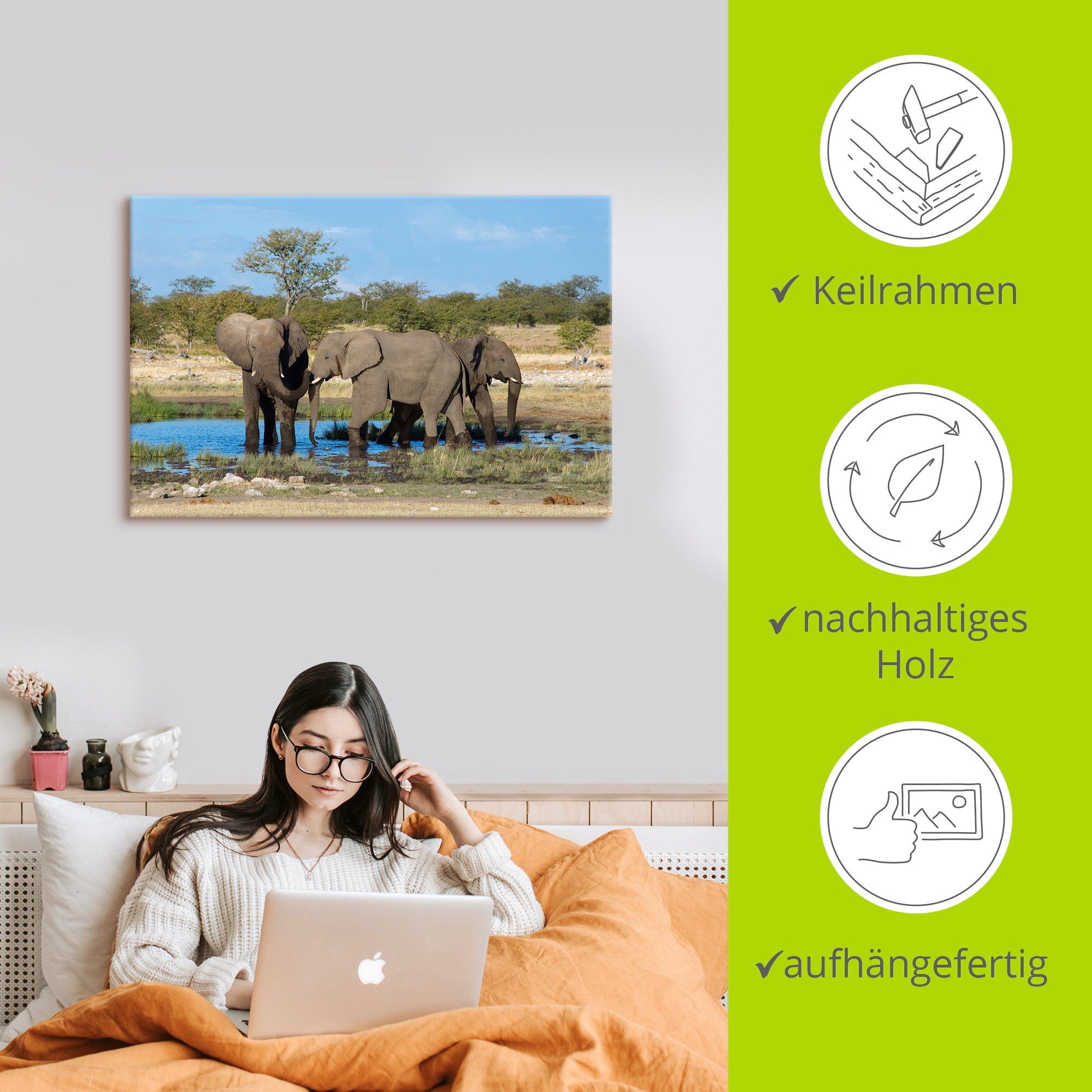 Artland Artprint Afrikaanse olifant EtoshaNationalpark als artprint op linnen, muursticker in verschillende maten