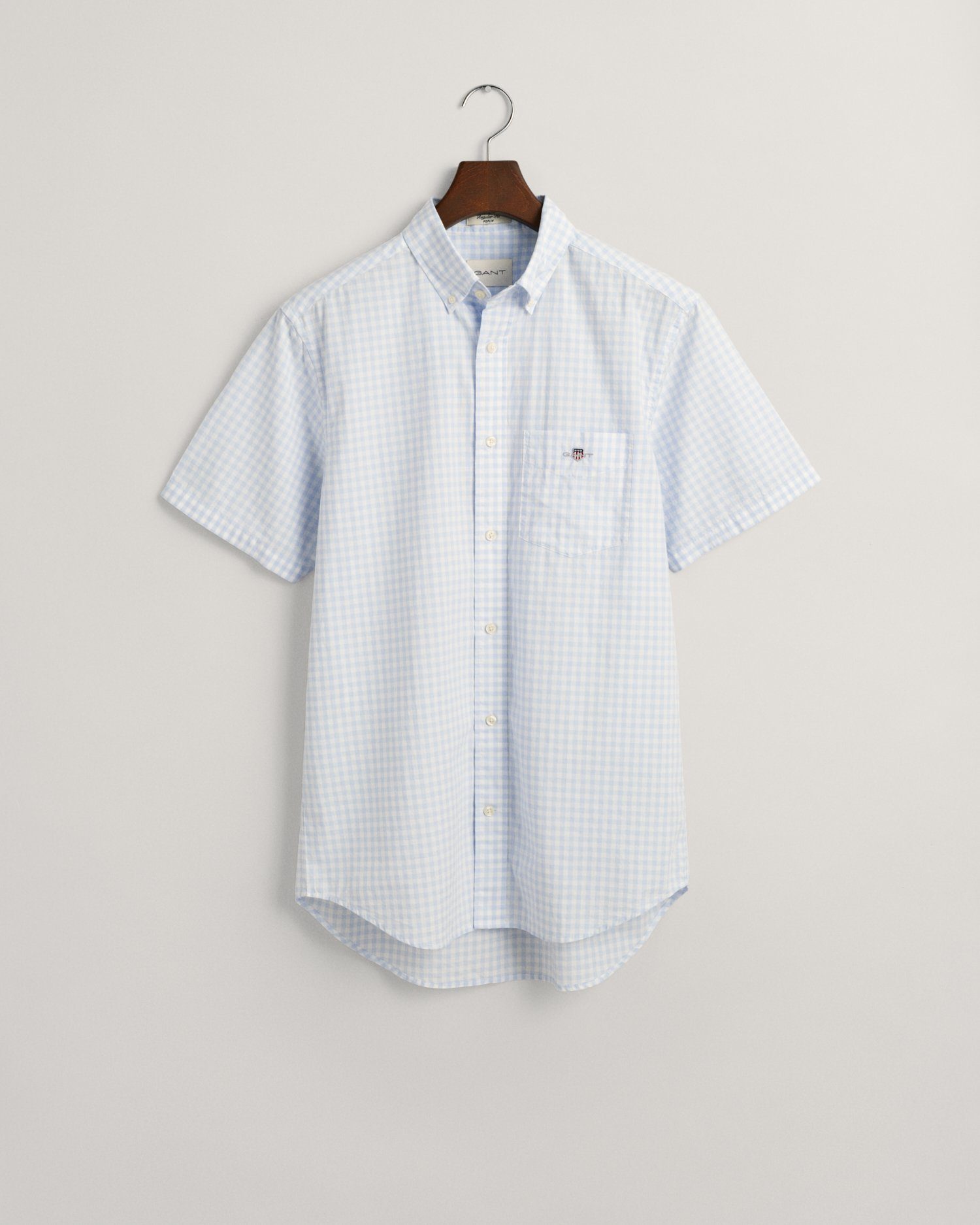 Gant Overhemd met korte mouwen Regular Fit Gingham Poplin Overhemd slijtvast easy care geruit