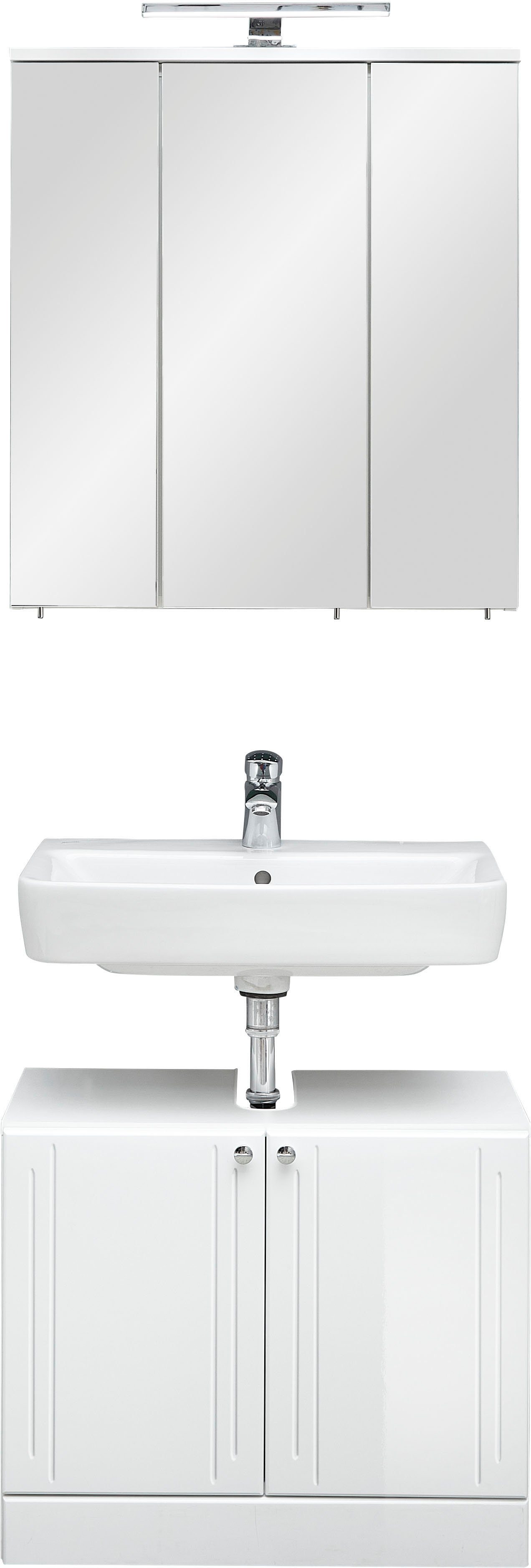 Saphir Badmeubelset Quickset 955 2-delig, wastafelonderkast en led-spiegelkast (set, 2 stuks) badmeubelsets wit