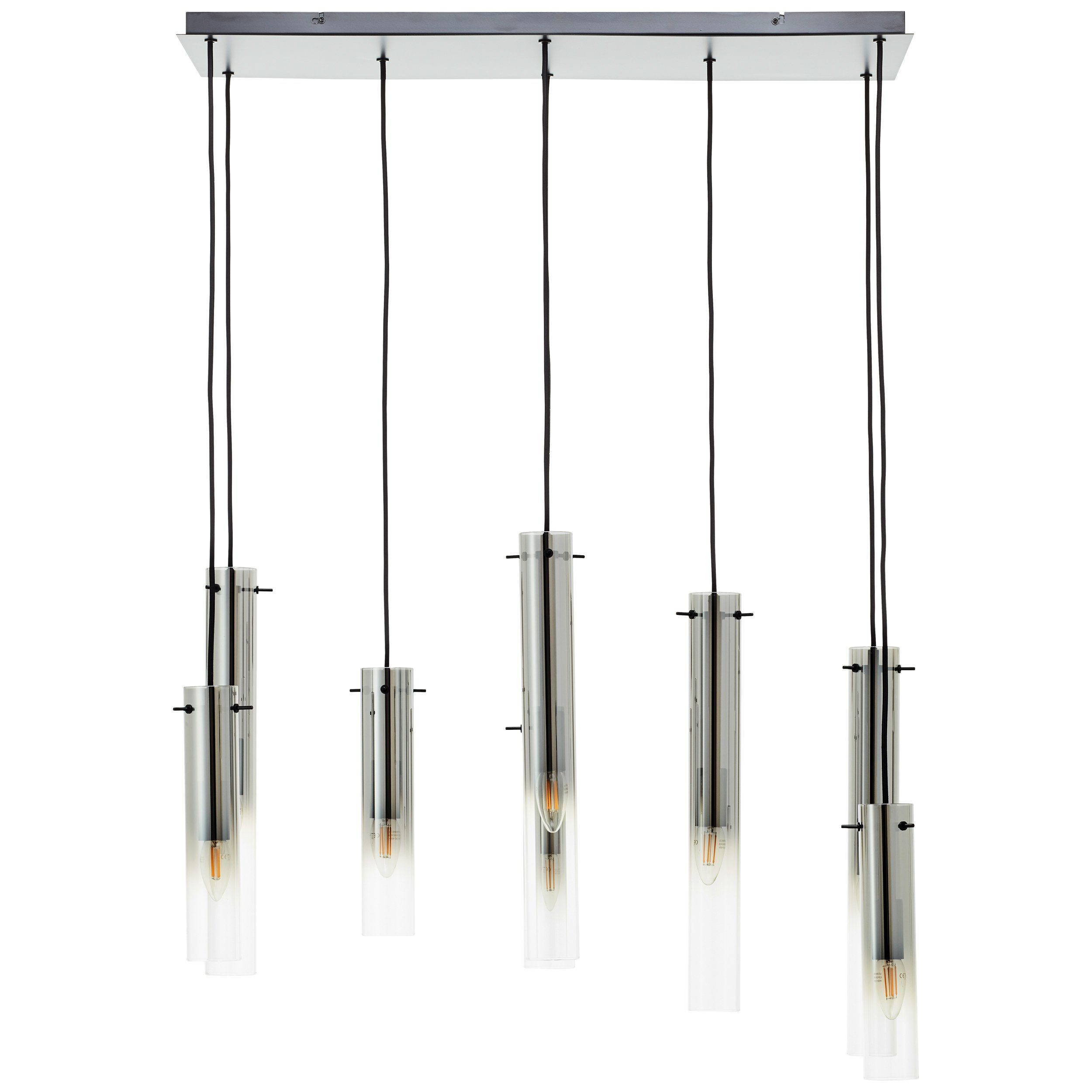 Brilliant Leuchten Hanglamp Glasini 199 x 80 x 30 cm, 8 x e14, inkortbaar, metaal/rookglas, mat zwart (1 stuk)