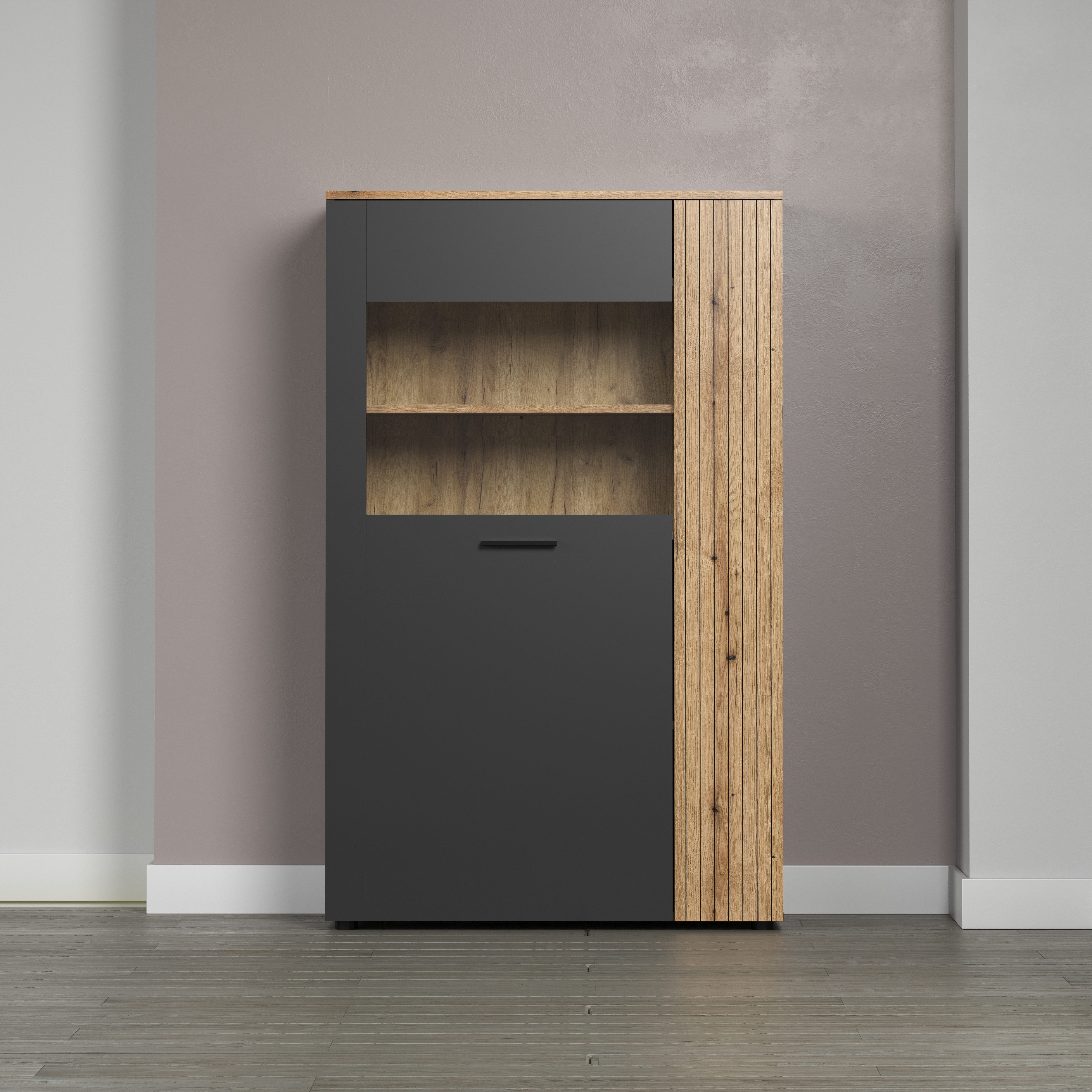 INOSIGN Highboard Estepona Vitrine met groeflook - deuren links of rechts monteerbaar (1 stuk)