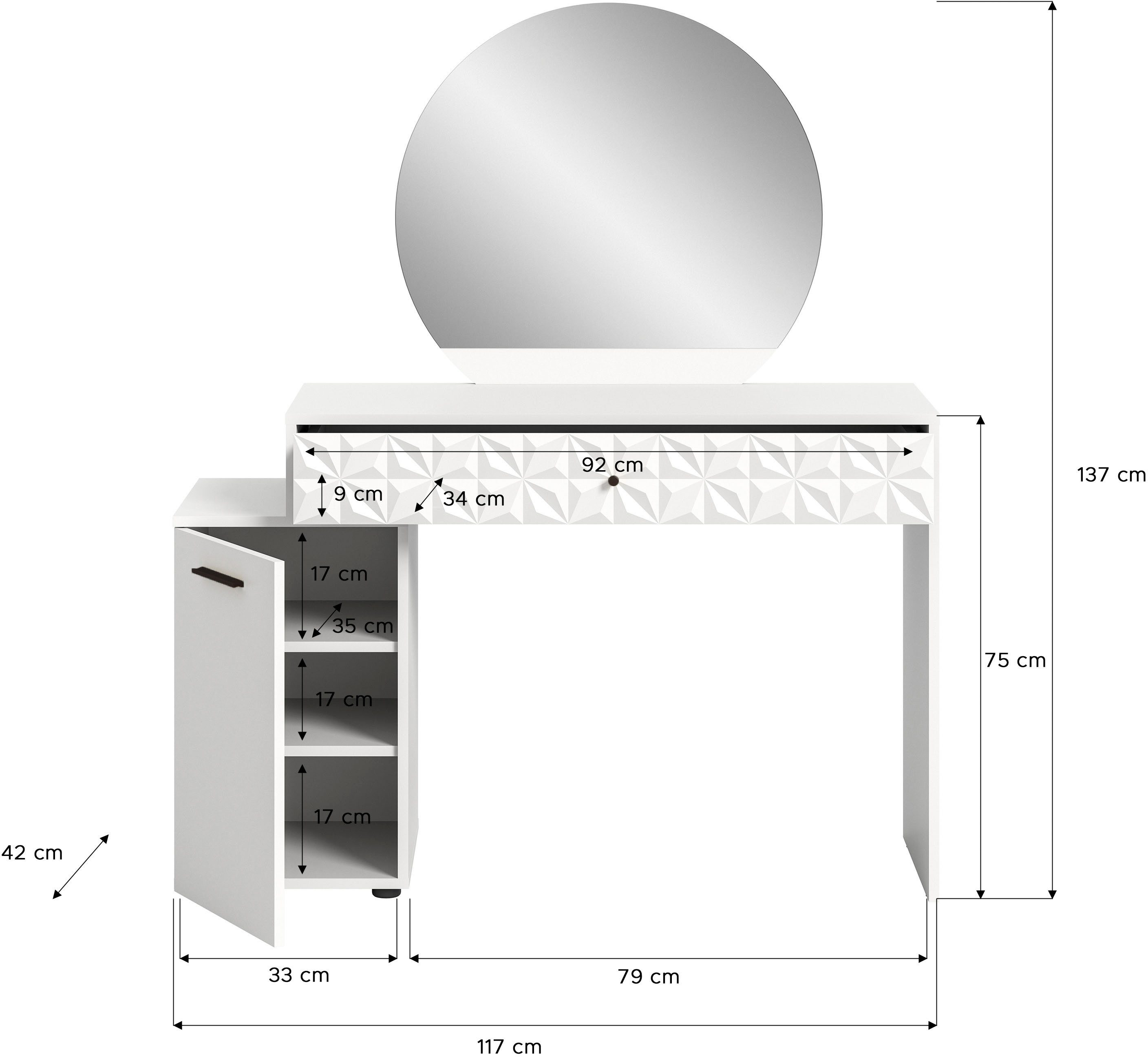 INOSIGN Sidetable Föhnkast, kaptafel, make-uptafel, inclusief spiegel
