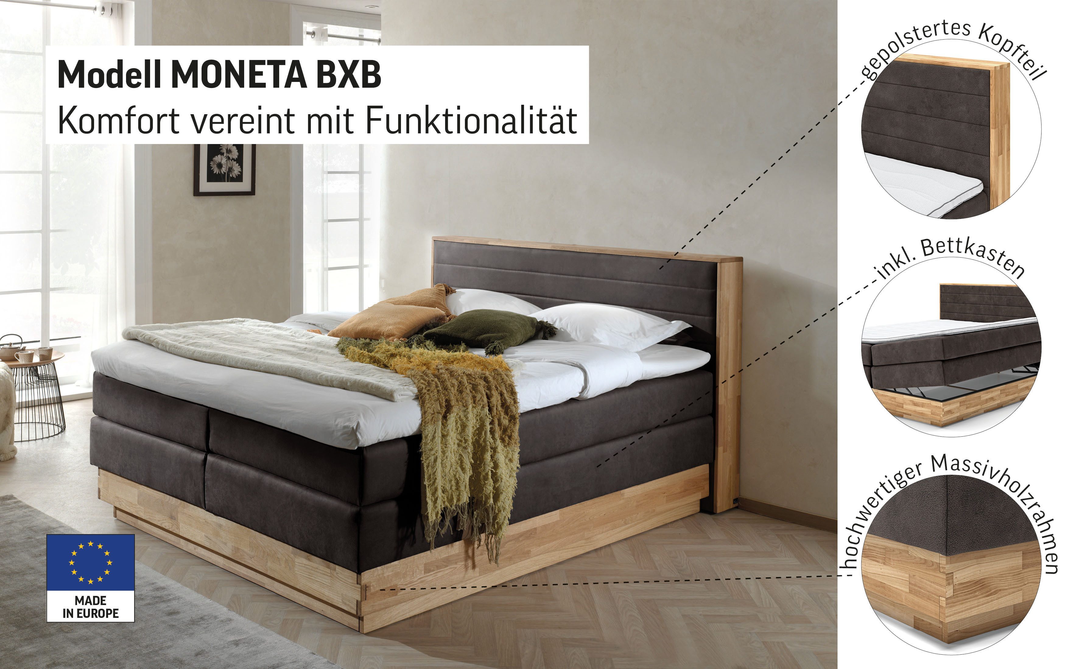 Home affaire Boxspring Cavan Eiken, met bedkist & topmatras, verschillende hardheden (ook H4)