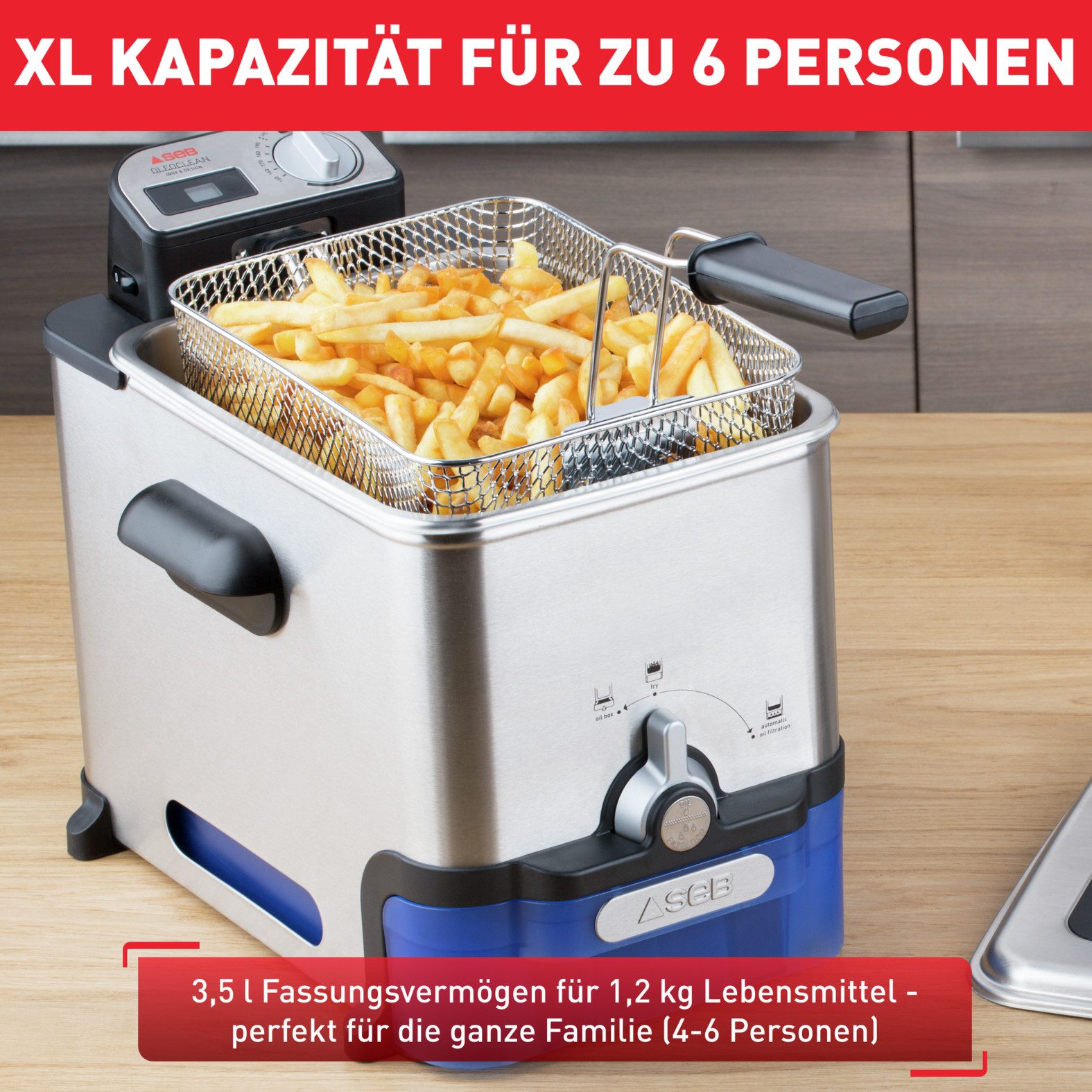 Tefal Friteuse Oleoclean Pro Inox & Design 1,2 kg, uitneembare oliecontainer, automatische oliefiltering, fr8040
