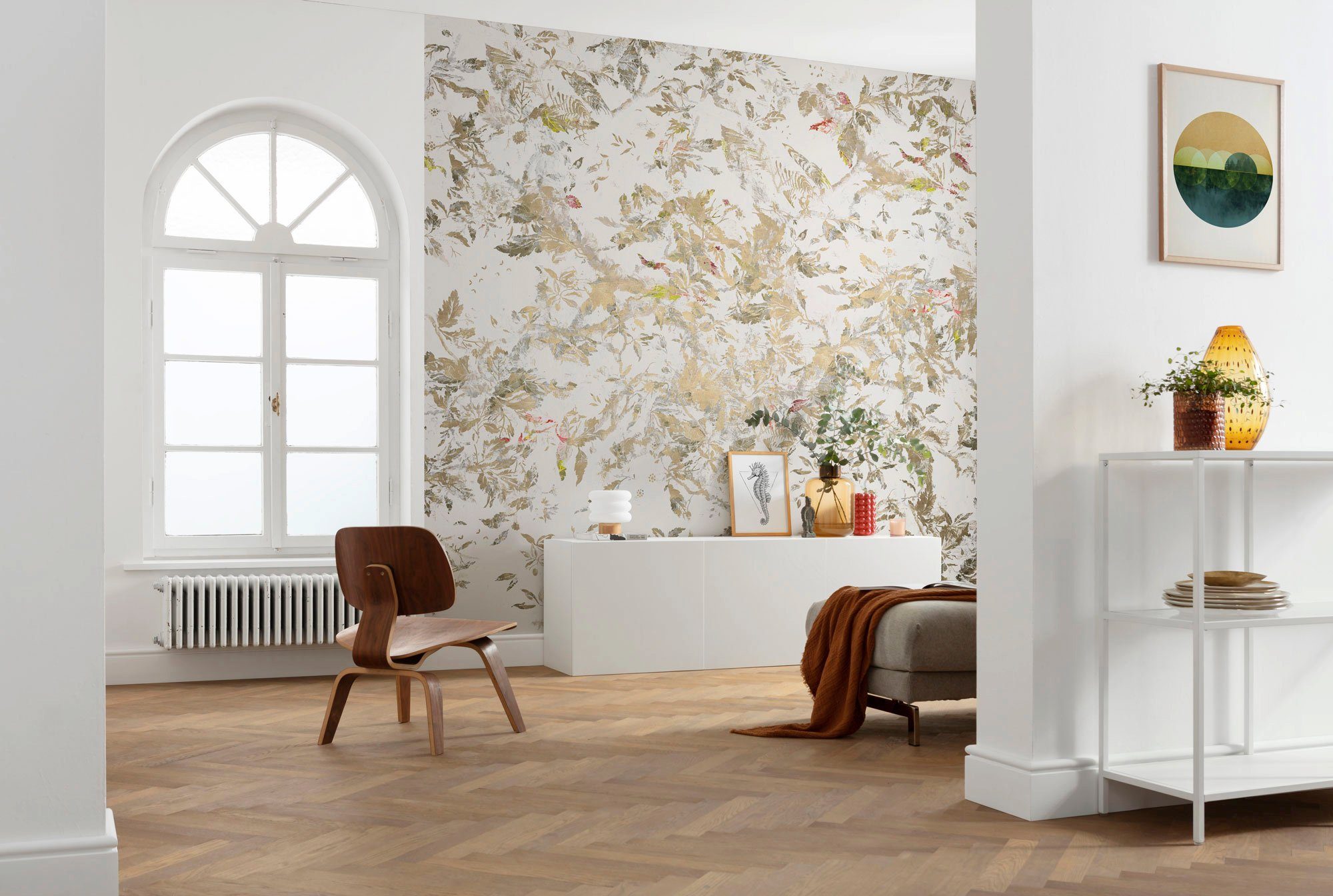 Komar Vliesbehang Digitale print vlies - Golden Feathers - Afmeting 300 x 280 cm (set)