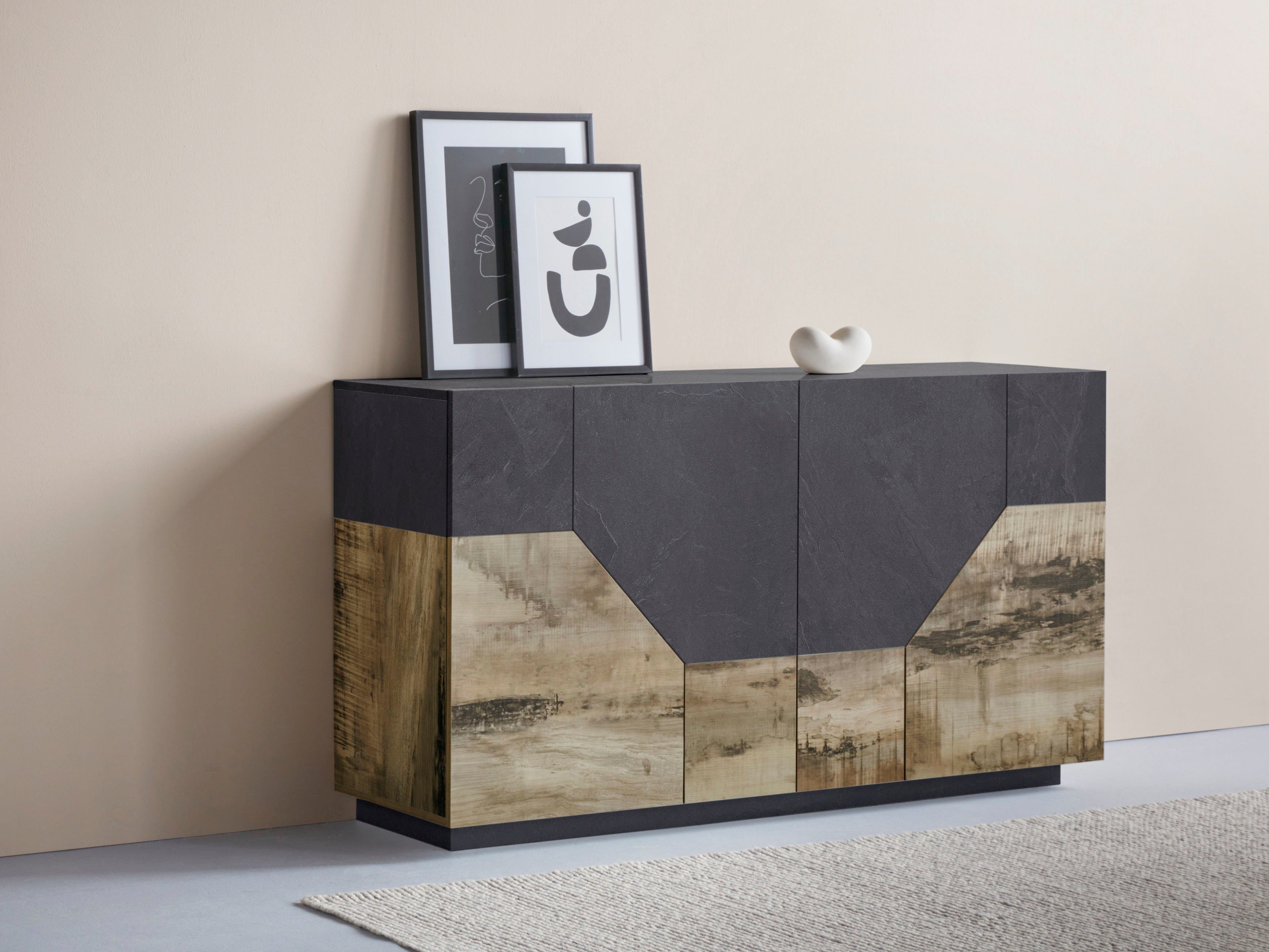 INOSIGN Dressoir ALIEN commode, kast, dressoir met 4 deuren en 4 vakken dressoirs beige