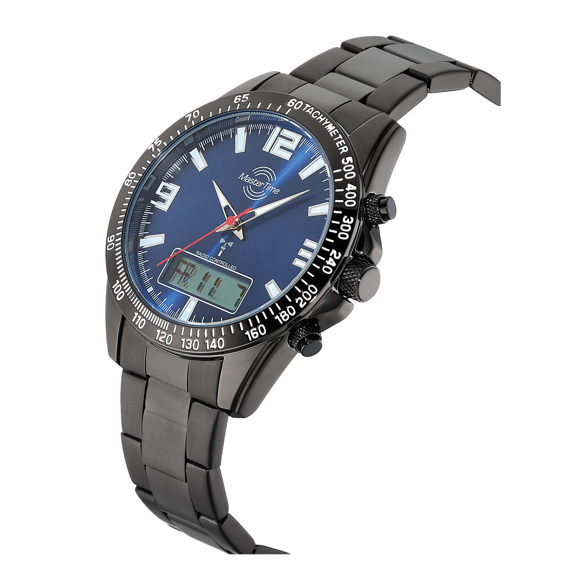 MASTER TIME Radiografische chronograaf Sporty Quartz horloge, polshorloge, herenhorloge, roestvrijstalen band, analoog, digitaal
