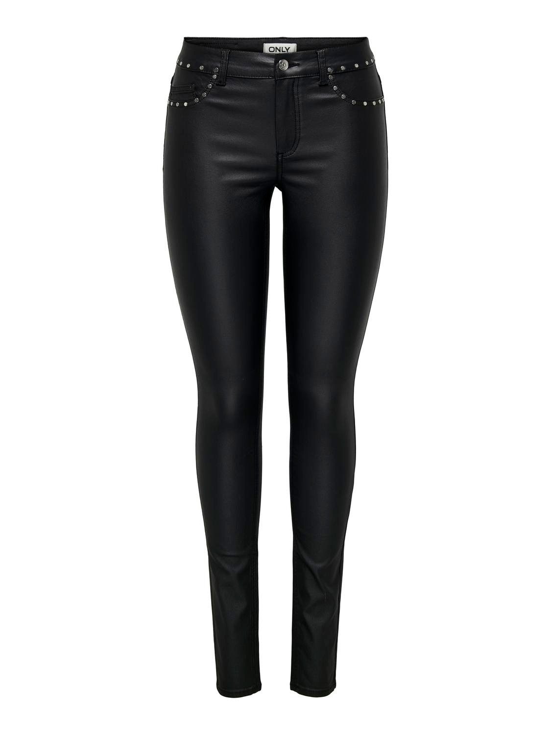 Only Imitatieleren broek ONLBLUSH-ROCK LIFE MW STUD COATED SK PNT