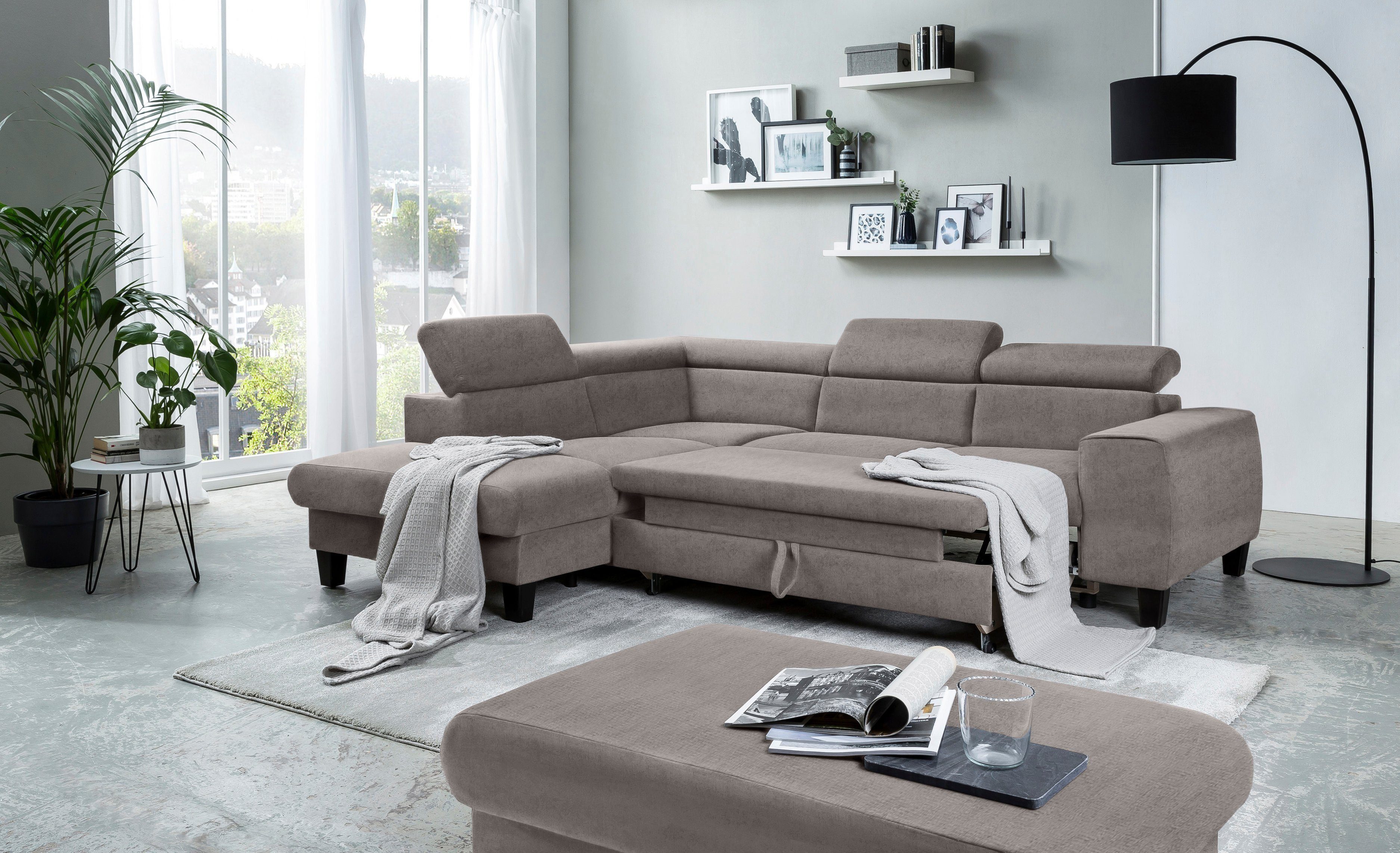 COTTA Zithoek Morven L-vorm Set bestaande uit: hoekbank met hoofdverstelling & hocker (set)