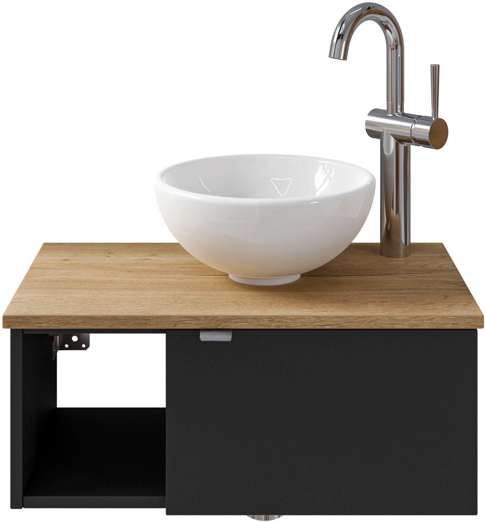 Saphir Wastafelonderkast Serie 6915 wastafel met onderkast voor gastenbadkamer, tweede toilet (3-delig) wastafelmeubels zwart