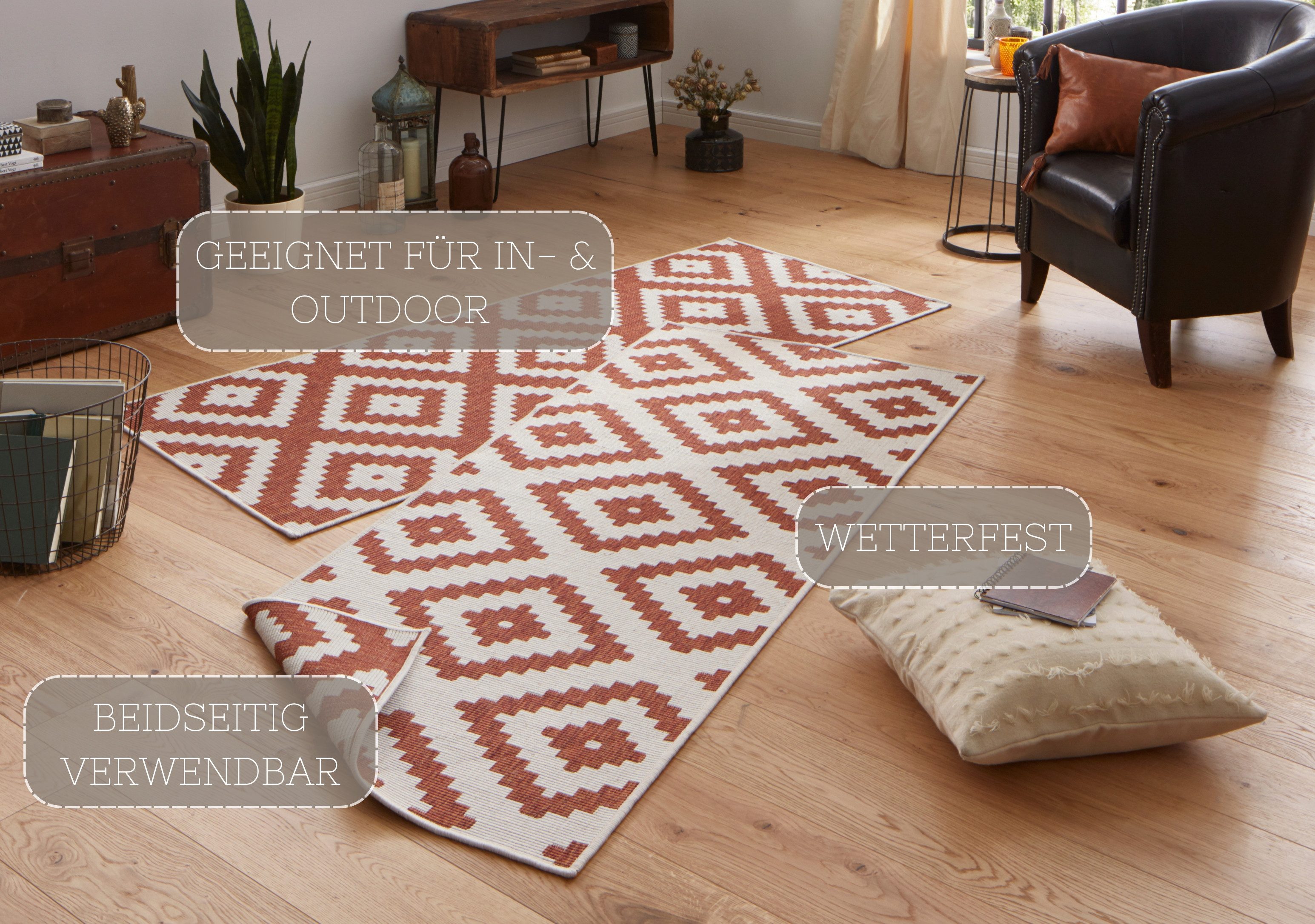 HANSE Home Vloerkleed Malta tweezijdig te gebruiken kleed Binnen- en buitengebruik, weerbestendig, balkon, terras, ruit, loper, woonkamer