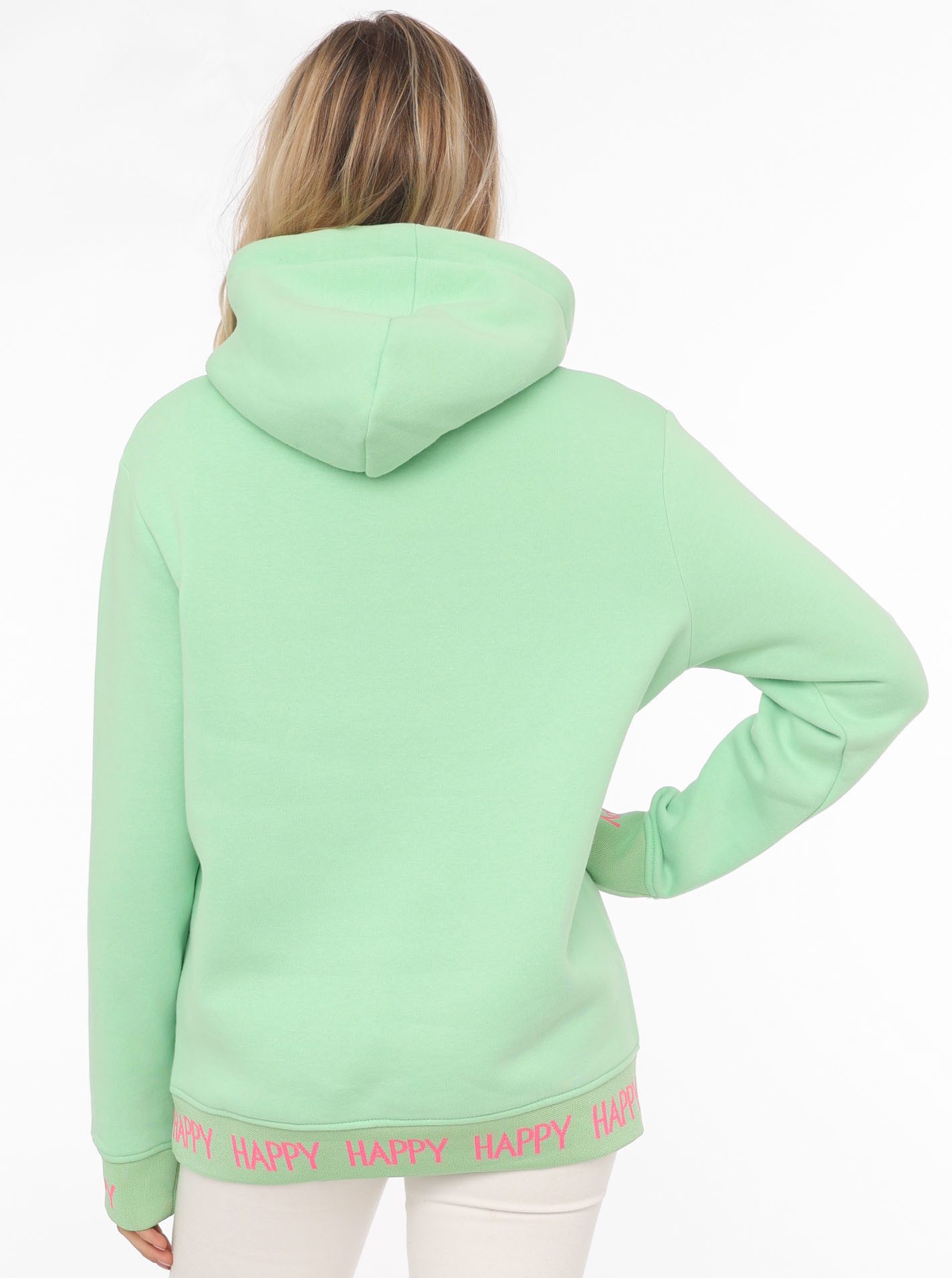 Zwillingsherz Sweatshirt Always positive met capuchon en neonkleurige borduursel