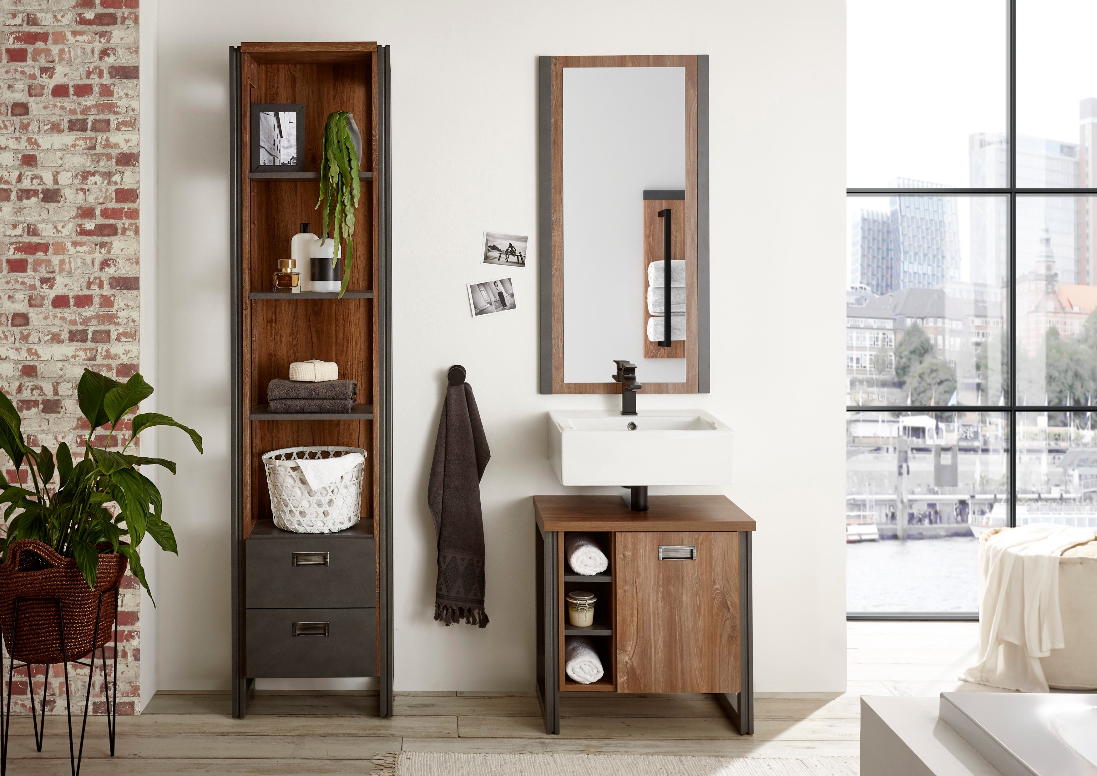 Home affaire Badkamerserie Detroit, badkamer in industriële stijl, 3-delig badkamer (set, 3-delig)