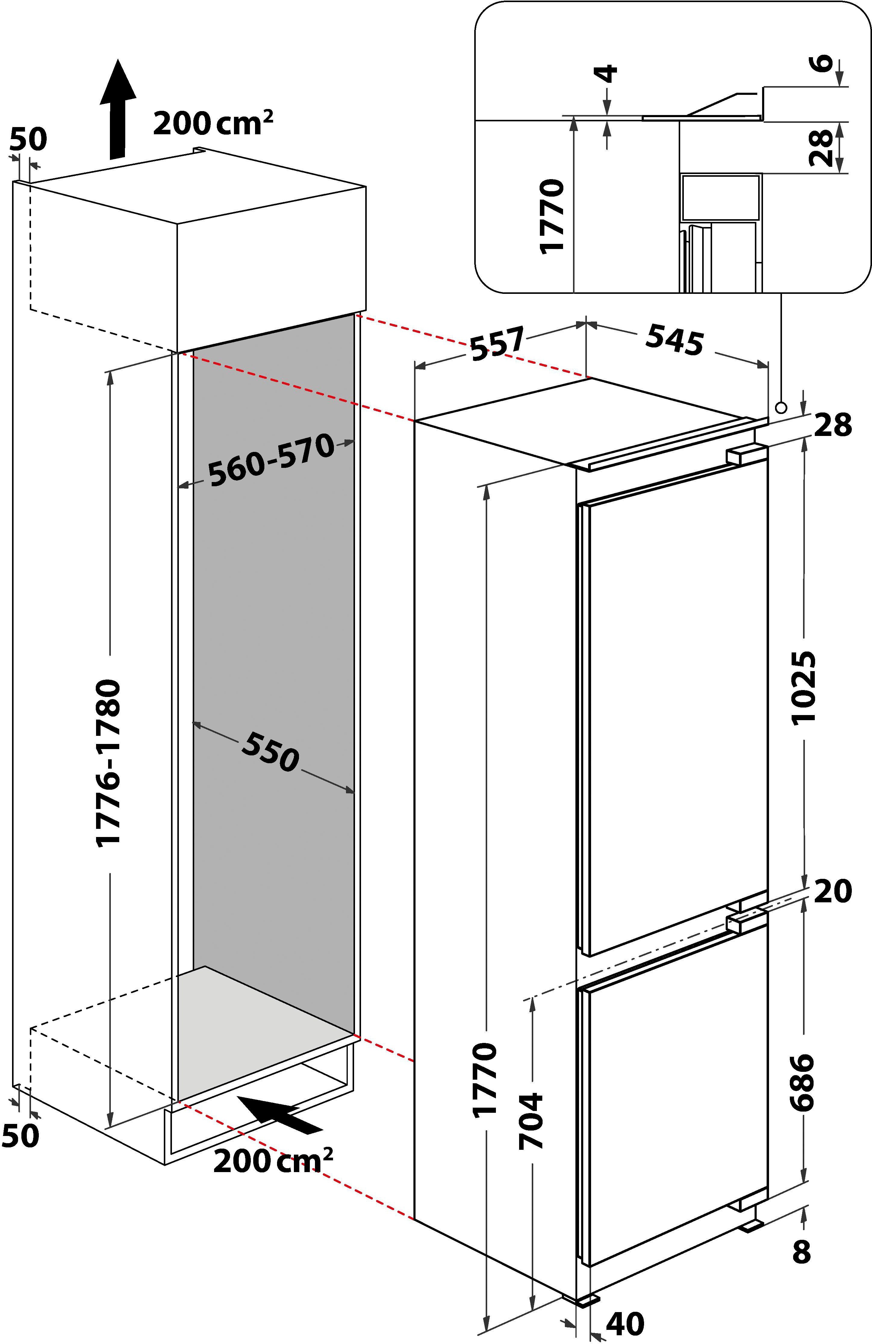 BAUKNECHT Inbouw koel-vriescombinatie KGIL 180F2 P, 177 cm x 55,7 cm