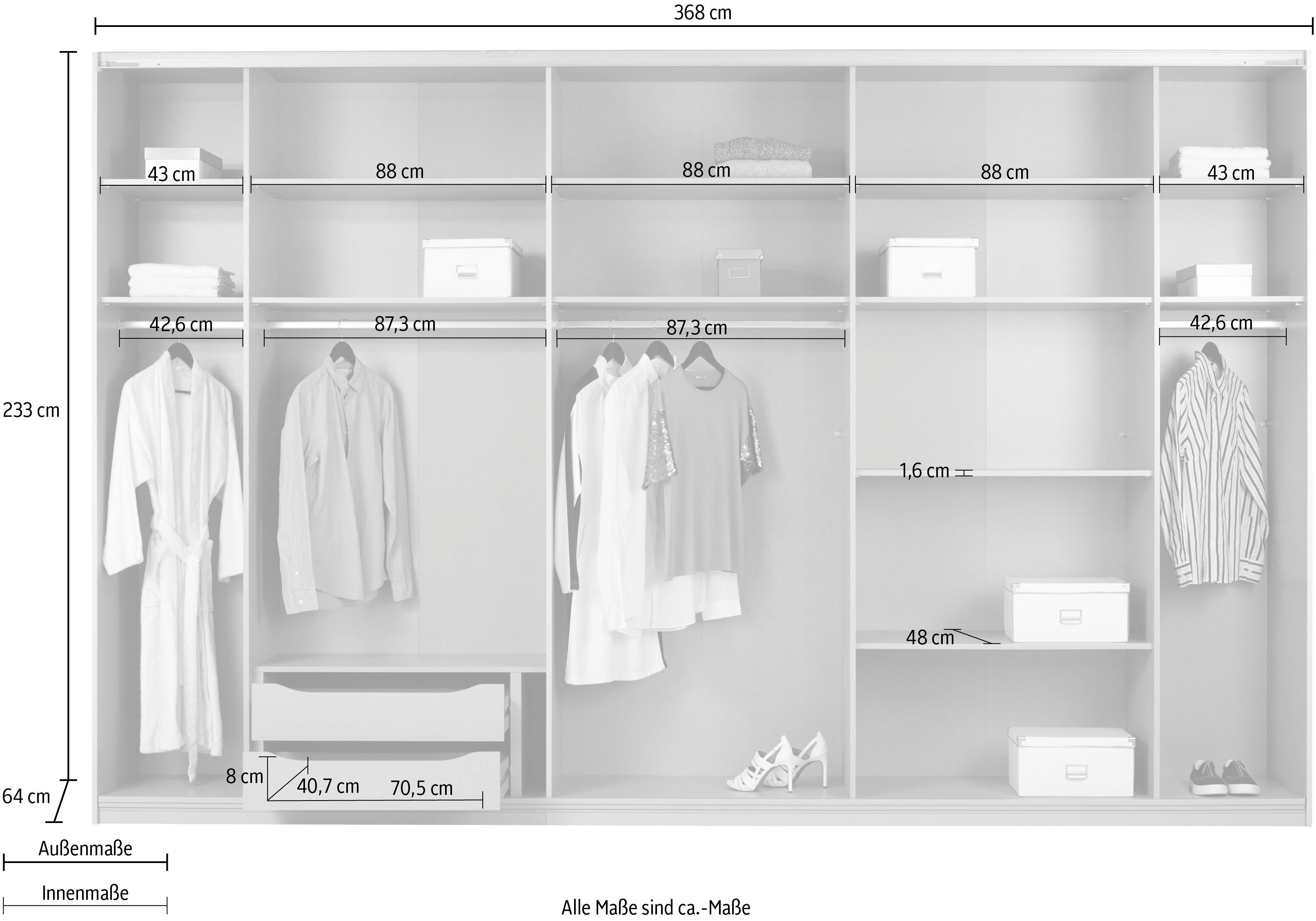 rauch Zweefdeurkast Kledingkast Kast Garderobe Slaapkamerkast TUBONA met uitgebreide binneninrichting en passe-partout made in germany