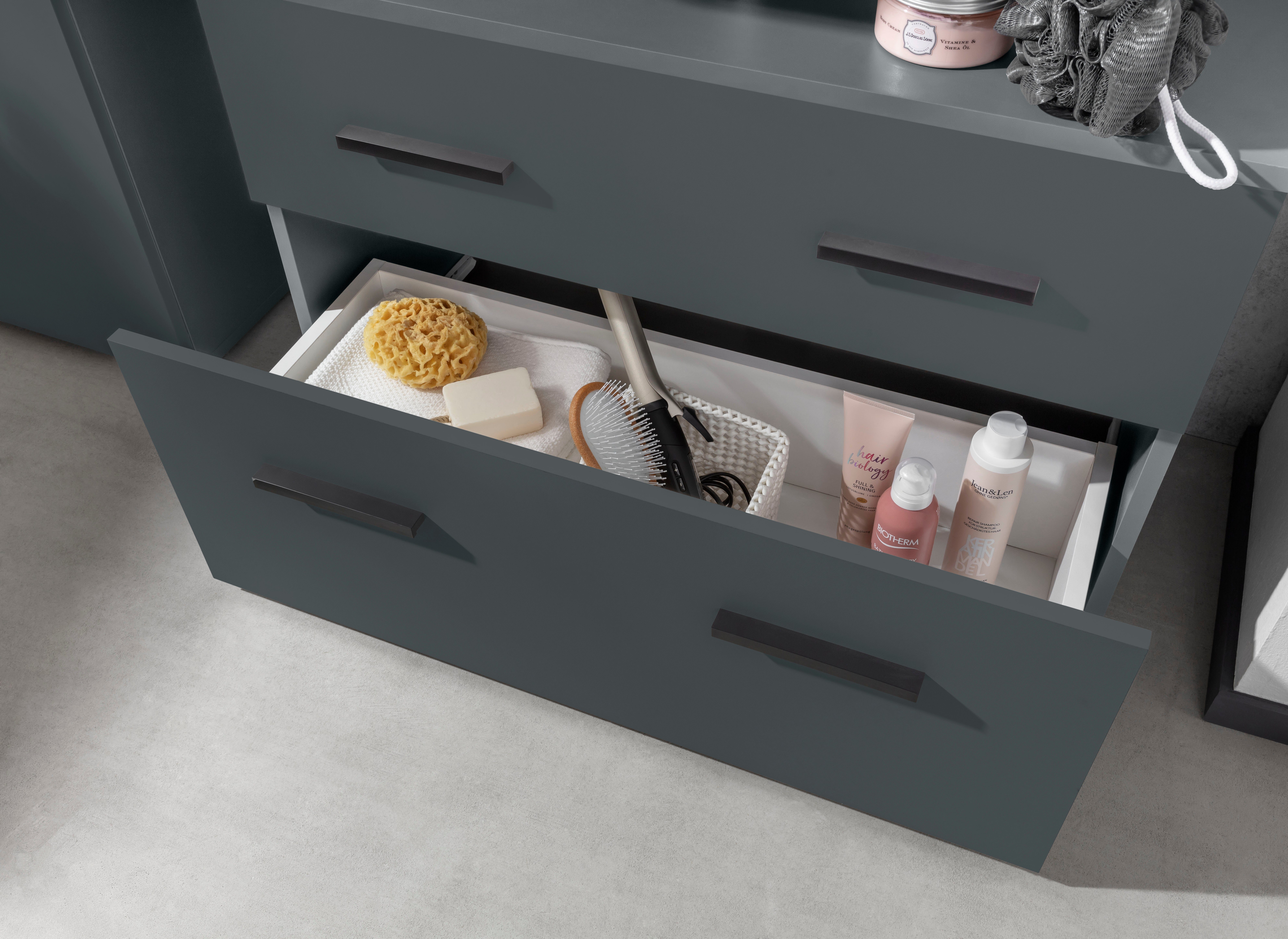 INOSIGN Wastafelonderkast Skara met klep en lade, zwarte grepen, breedte 80 cm, hoogte 55 cm