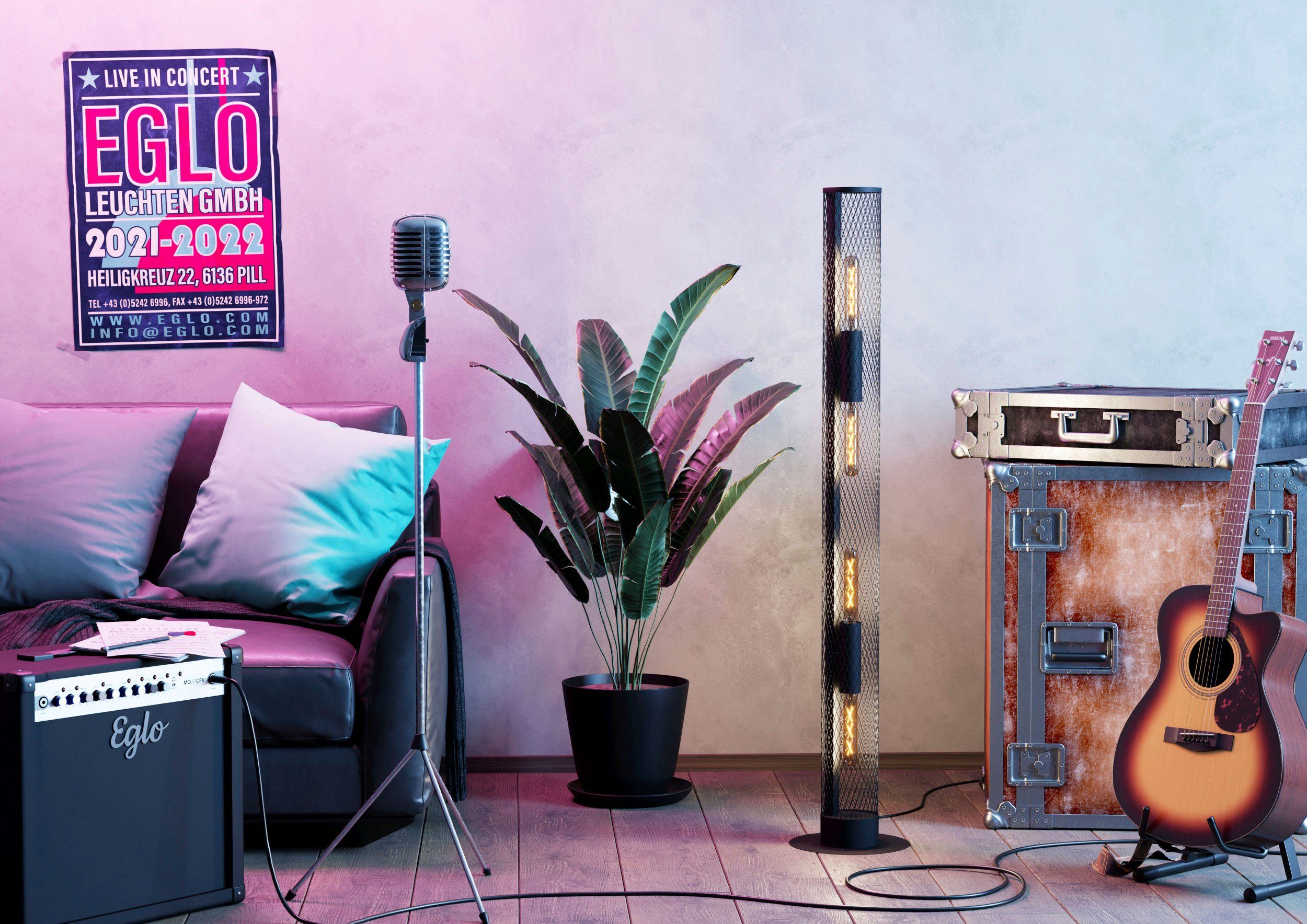 EGLO Staande lamp REDCLIFFE Vloerlamp in zwart van staal - excl. E27 - 4X40W (1 stuk)