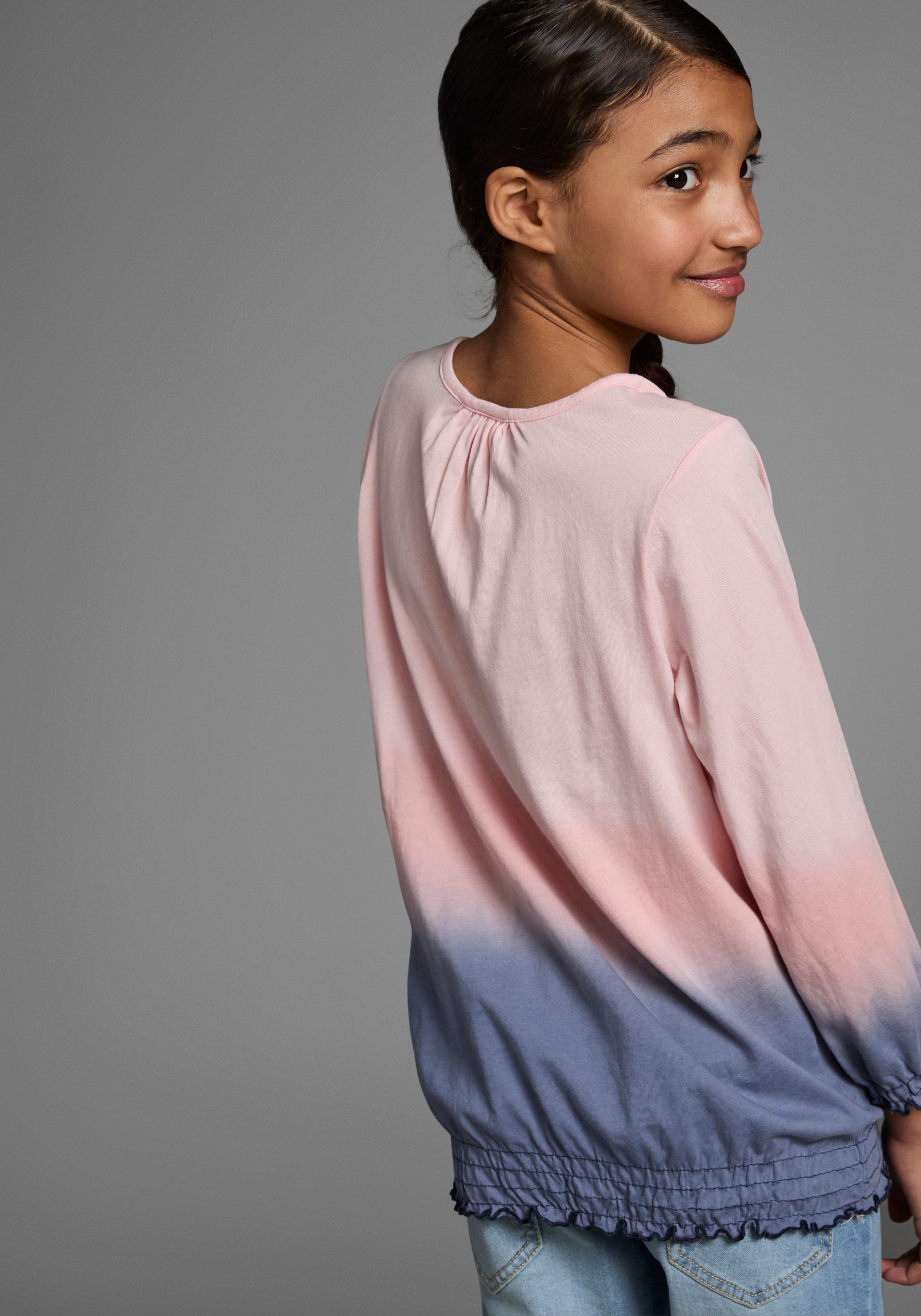 KangaROOS Shirt met 3/4-mouwen 3/4-mouw, heuplange pasvorm, batikpatroon, ronde hals