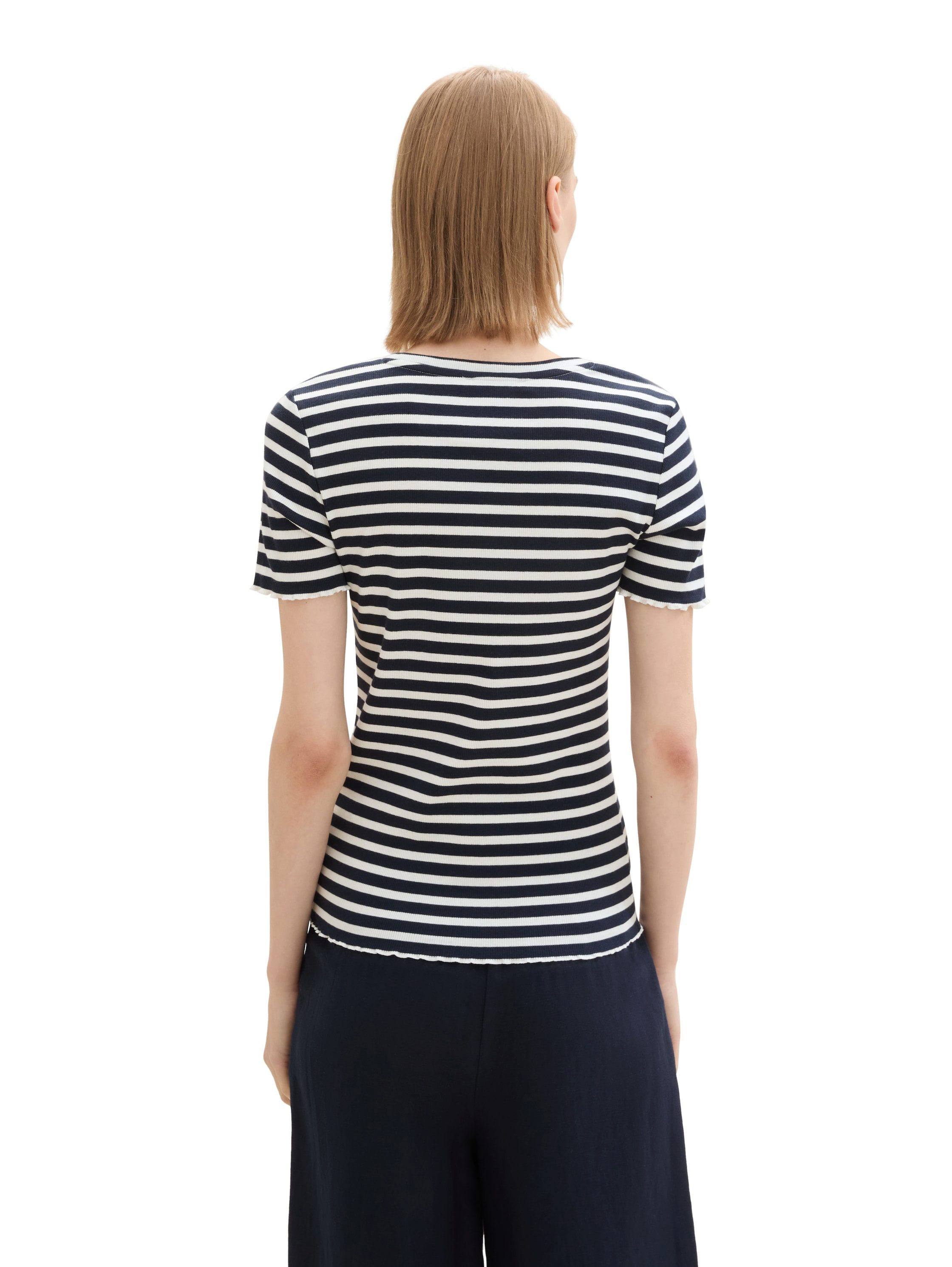 Tom Tailor Denim T-shirt in duo-pack met ribstructuur en gekrulde randen (set, 2-delig)