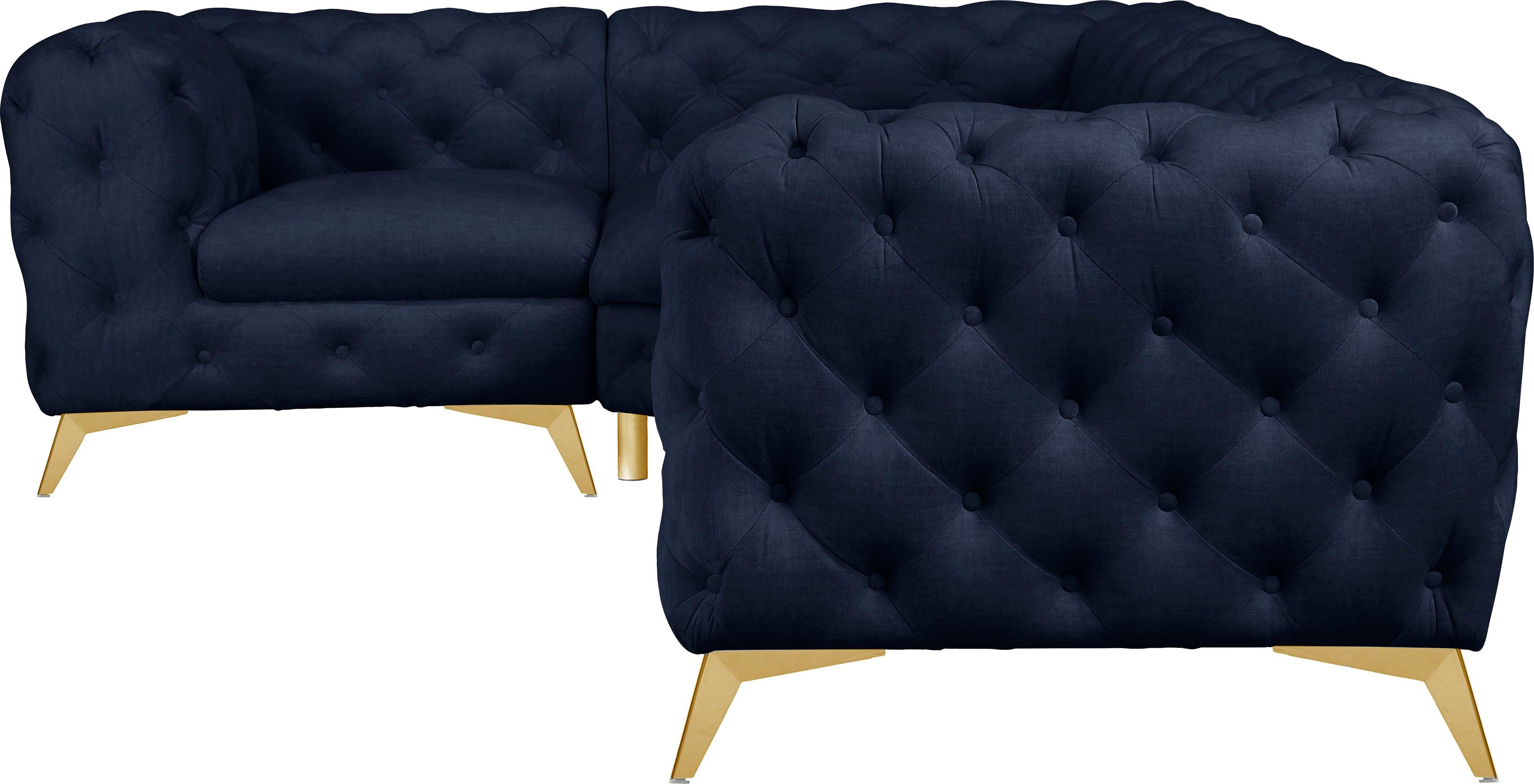 Leonique Chesterfield-bank Glynis L-vorm luxueuze capitonnage, moderne chesterfield look, kleur van de poten ter keuze