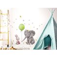 little deco wandfolie konijn en olifant met groene ballon multicolor
