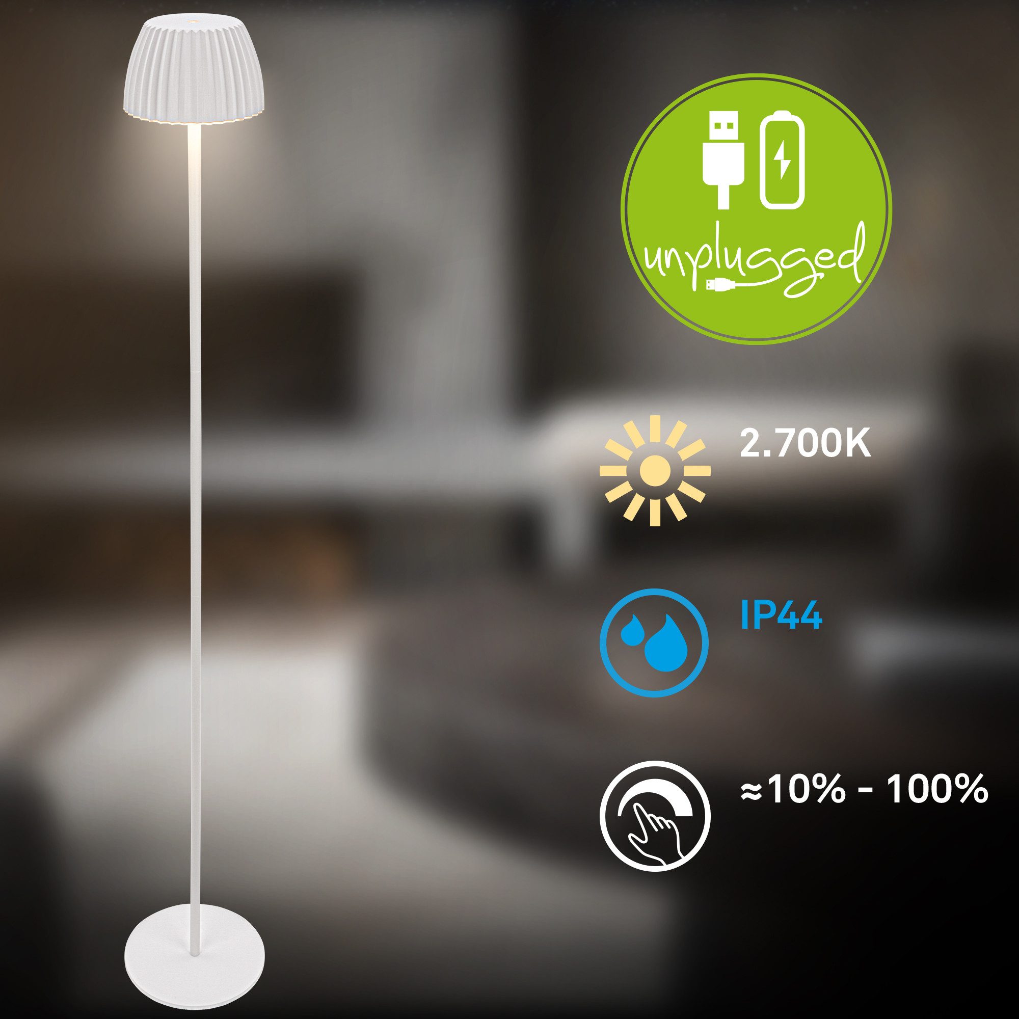 Briloner Leuchten Led-staande lamp Accu LED vloerlamp, wit
