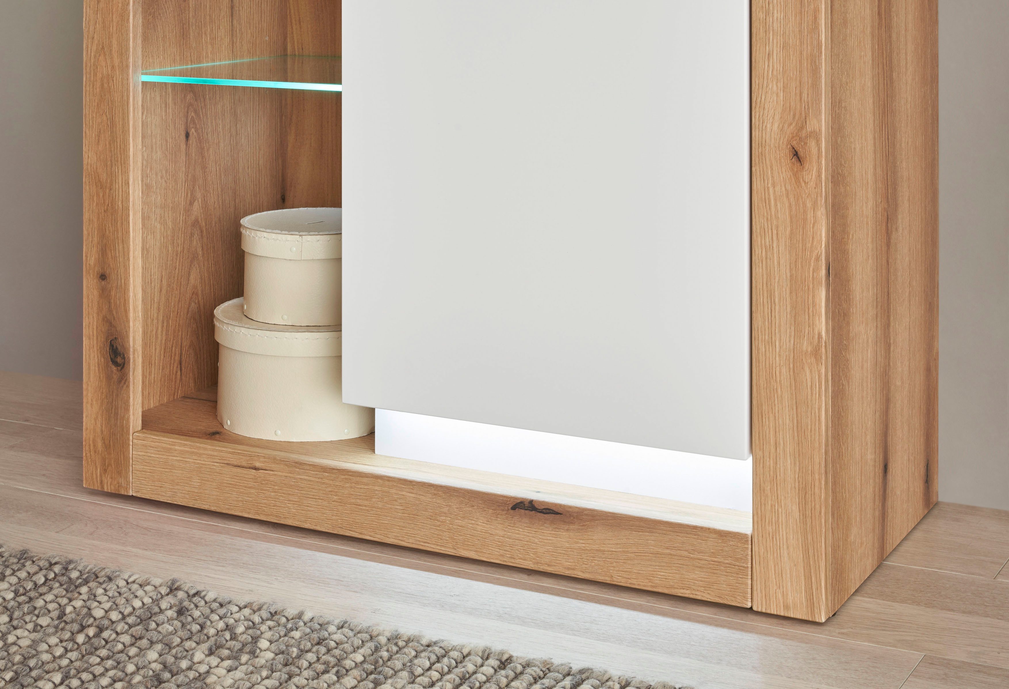 INOSIGN Vitrinekast Brixen, vitrinekast in eik decor, moderne staande vitrinekast Metalen grepen, voldoende opbergruimte, veelzijdig toepasbaar, 80 cm breed
