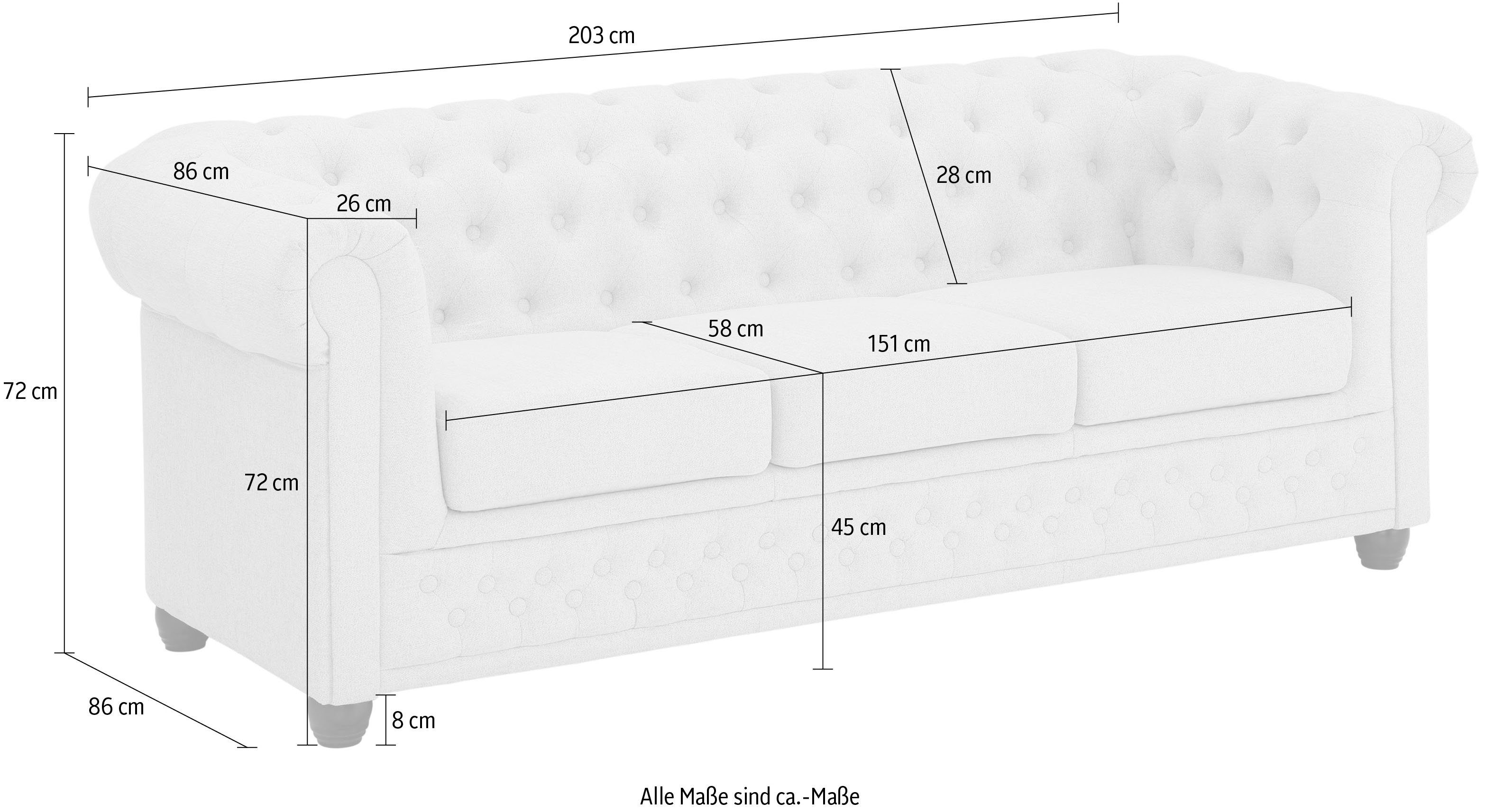 Home affaire Chesterfield-bank New Castle met hoogwaardige capitonnage in chesterfield-design, bxdxh: 203x86x72