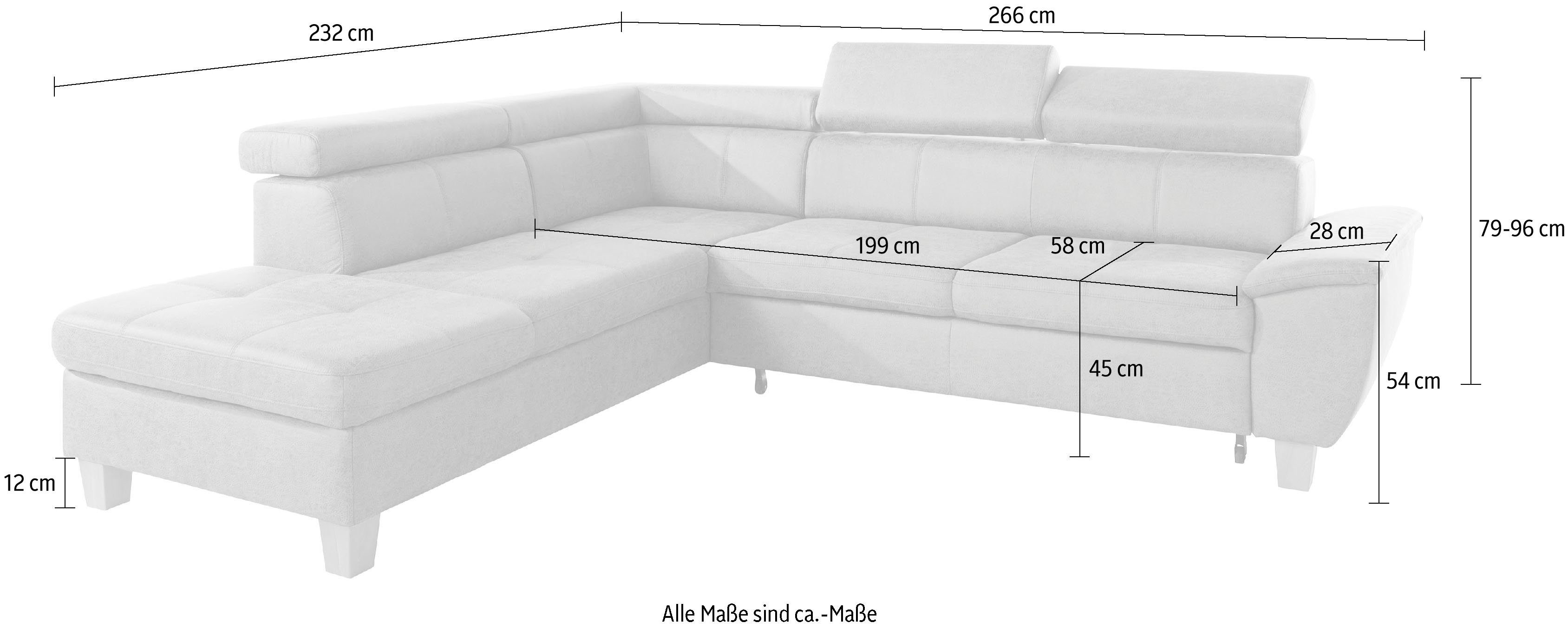 exxpo - sofa fashion Hoekbank Enya, uitgebreide afwerking, hoog zitcomfort, comfortabel, L-vorm inclusief verstelbare hoofdsteun, naar keuze met slaapfunctie en bedkist