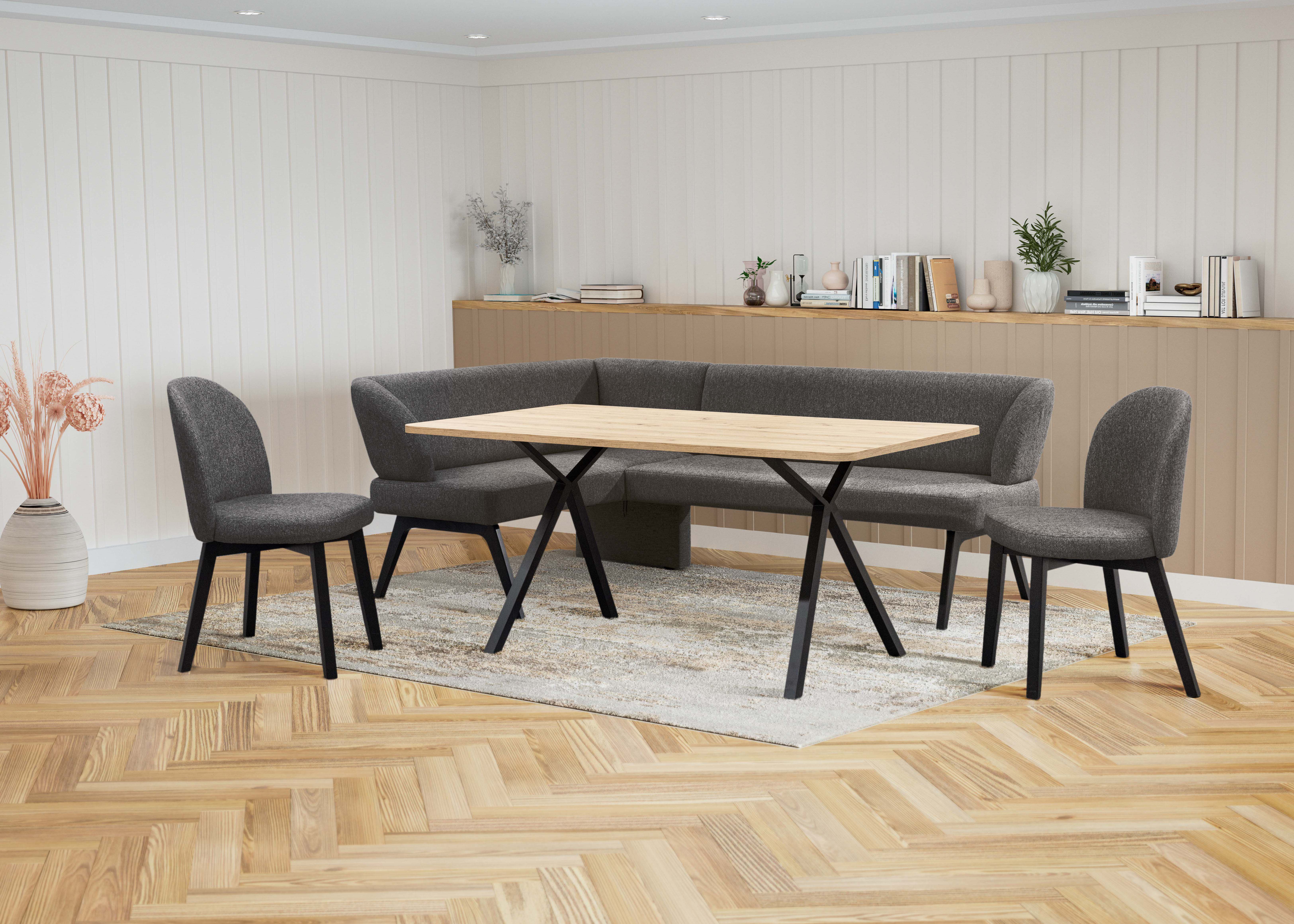Home affaire Eethoek Aretha eetkamerset, zitgroep, hoekbank, keukenbank Eetkamer zitgroep, tafel, stoelen en bank gestoffeerd, Nosag-vering (4-delig)