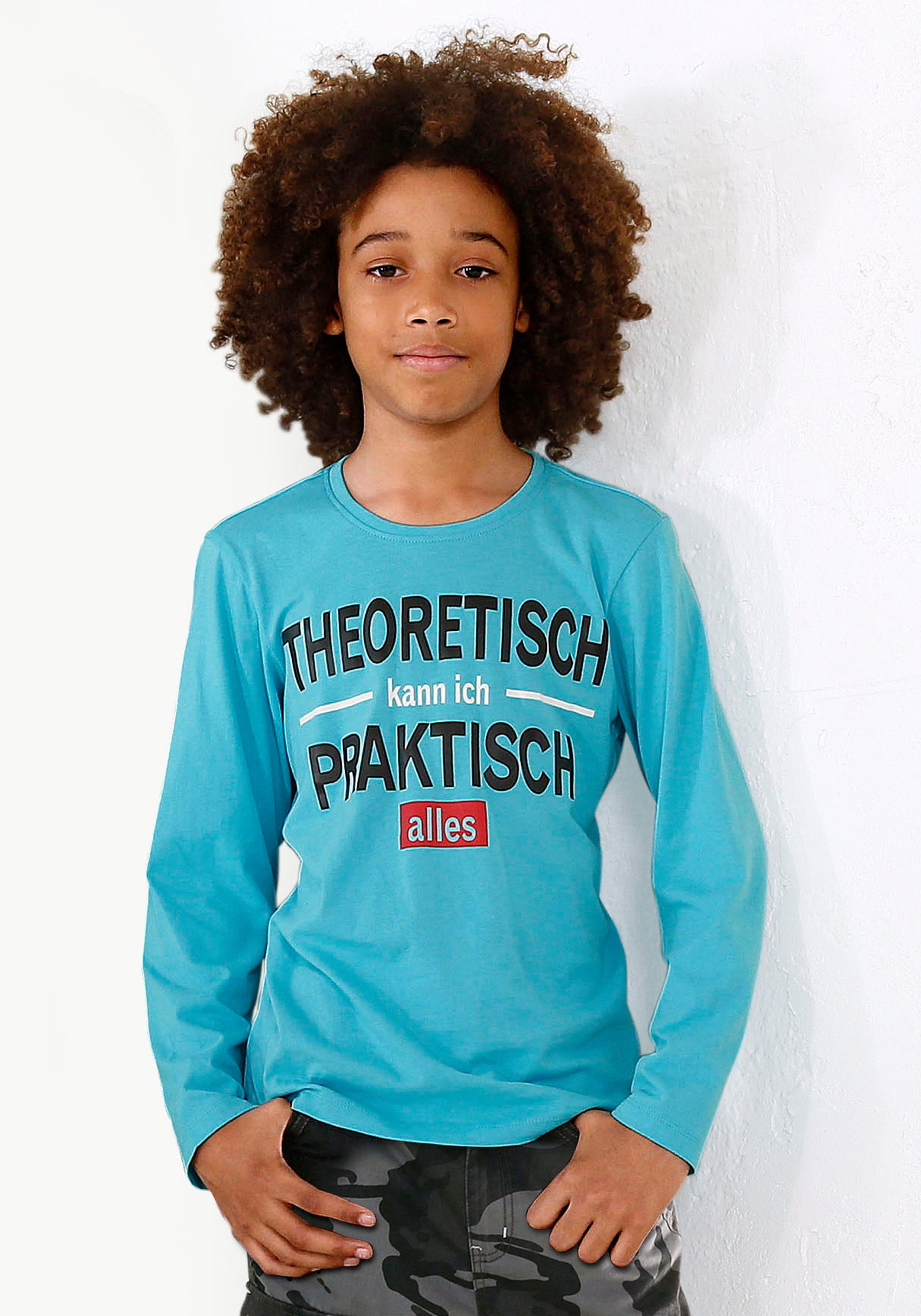 KIDSWORLD Shirt met lange mouwen Theoretisch kann ich praktisch alles Lange mouwen, basic...