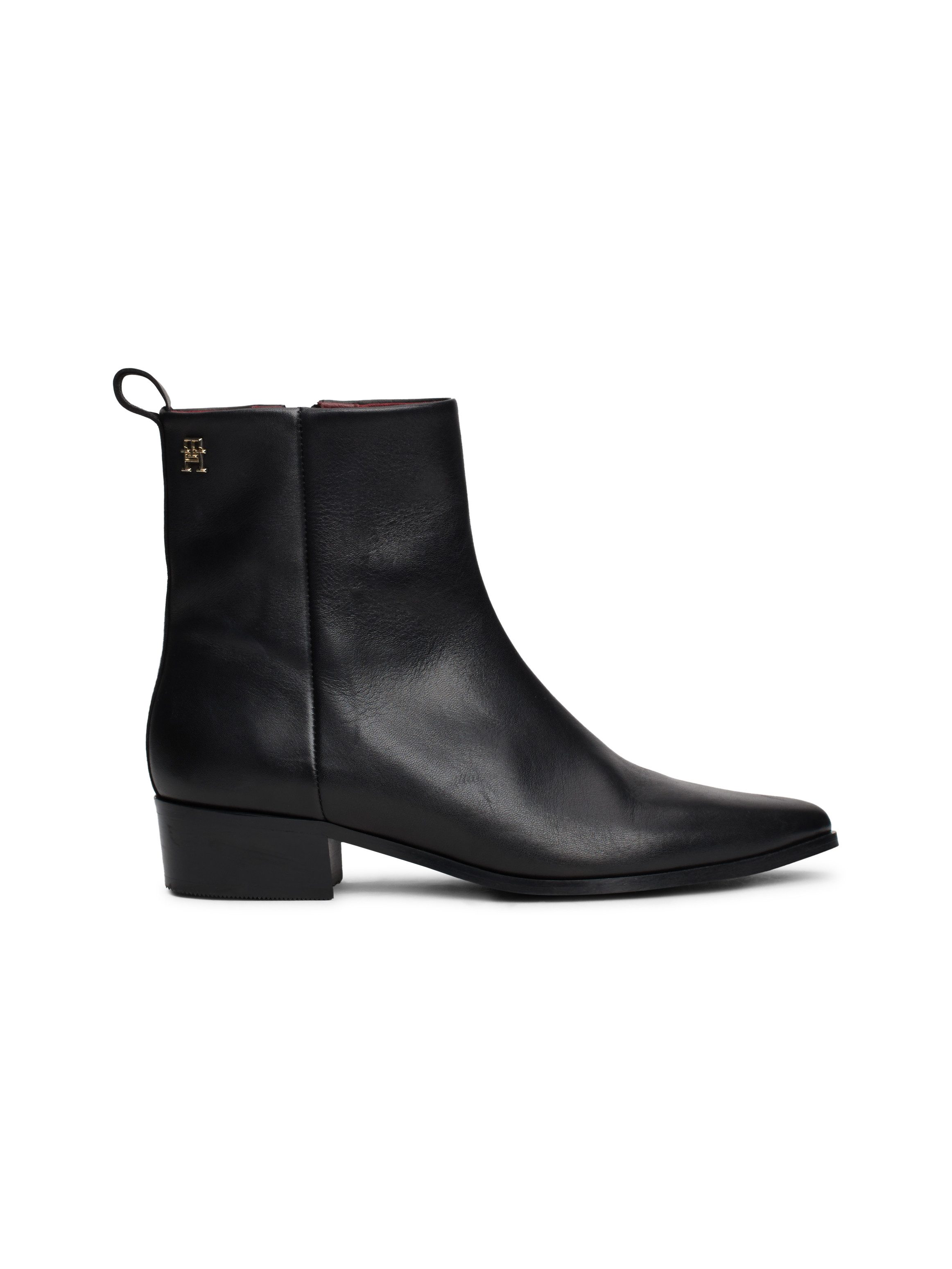 Tommy Hilfiger Laarsjes LOW COWBOY FLAT LEATHER , basic, blokhak, zakelijke schoen in smalle vorm