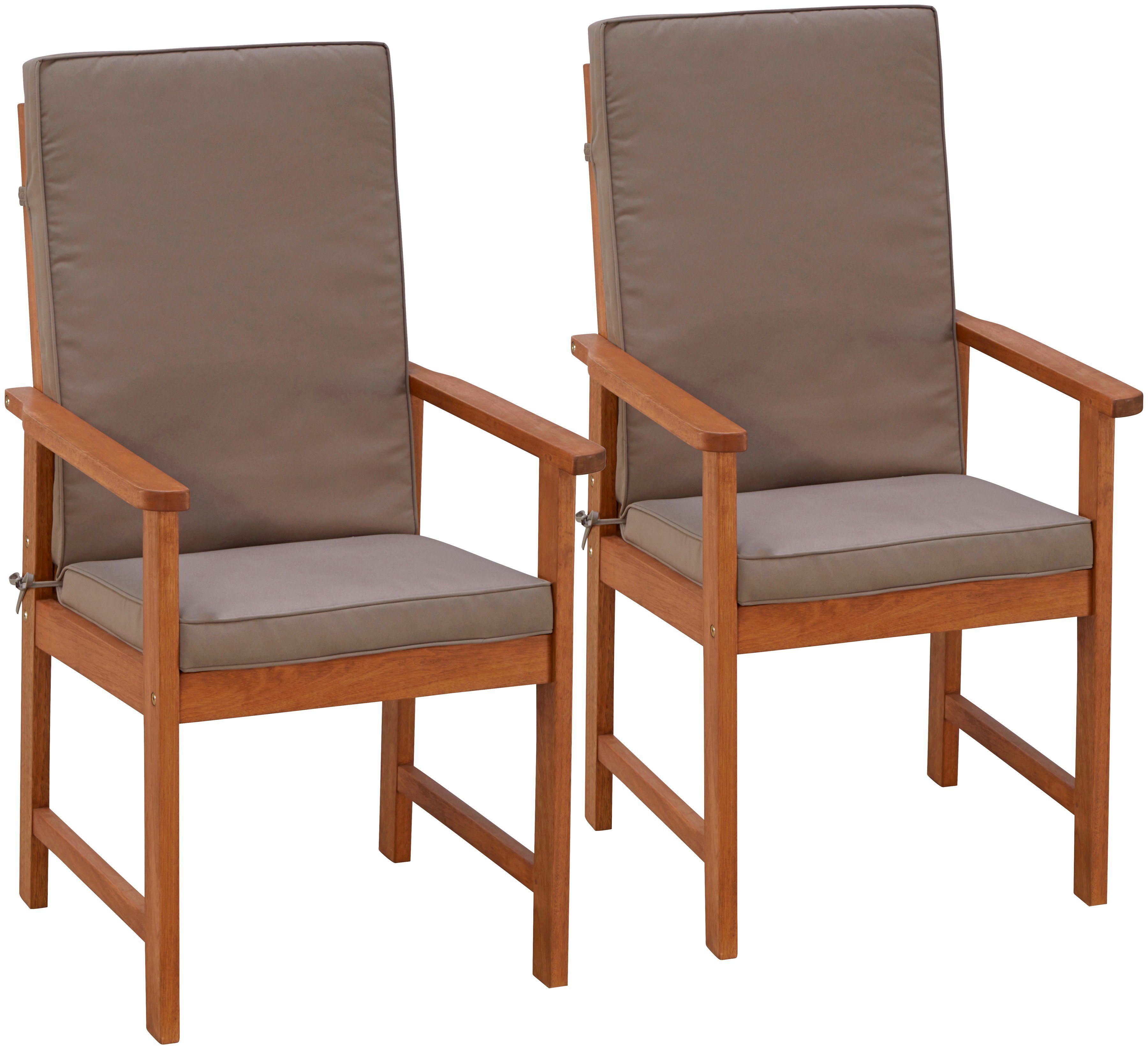 MERXX Tuinstoel Montana set van 2, aluminium/textiel, bruin, incl. kussens (set, 2 stuks)