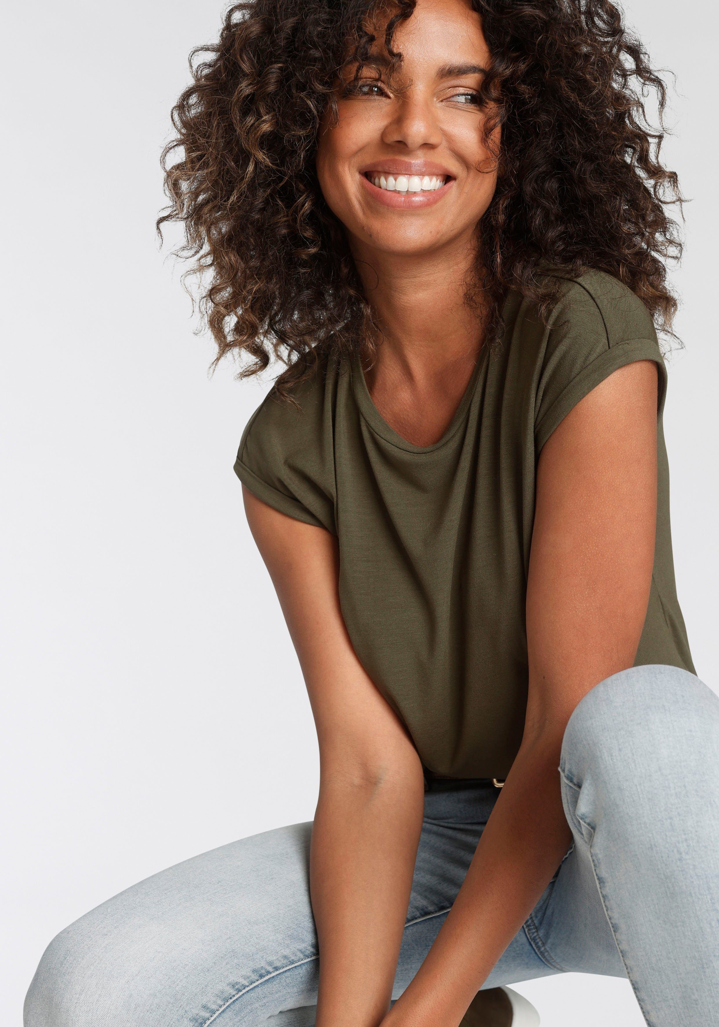 Tamaris T-shirt Korte mouwen, regular fit, effen, met ronde hals