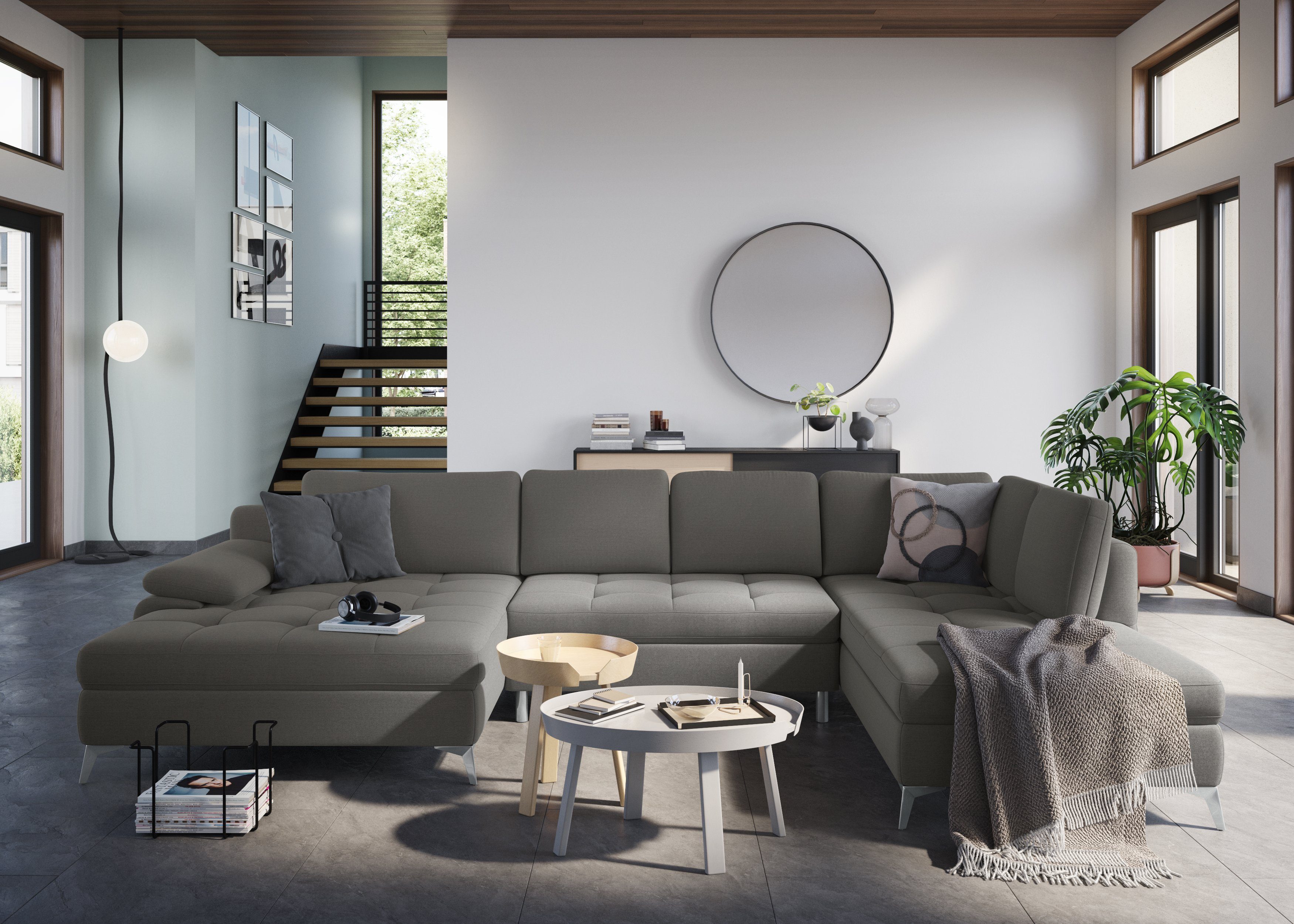 sit&more Zithoek Latigo U-vorm met mega-récamier, naar keuze met slaapfunctie en bedkist bruin, zithoeken, Mega-récamier links, Met slaapfunctie, met