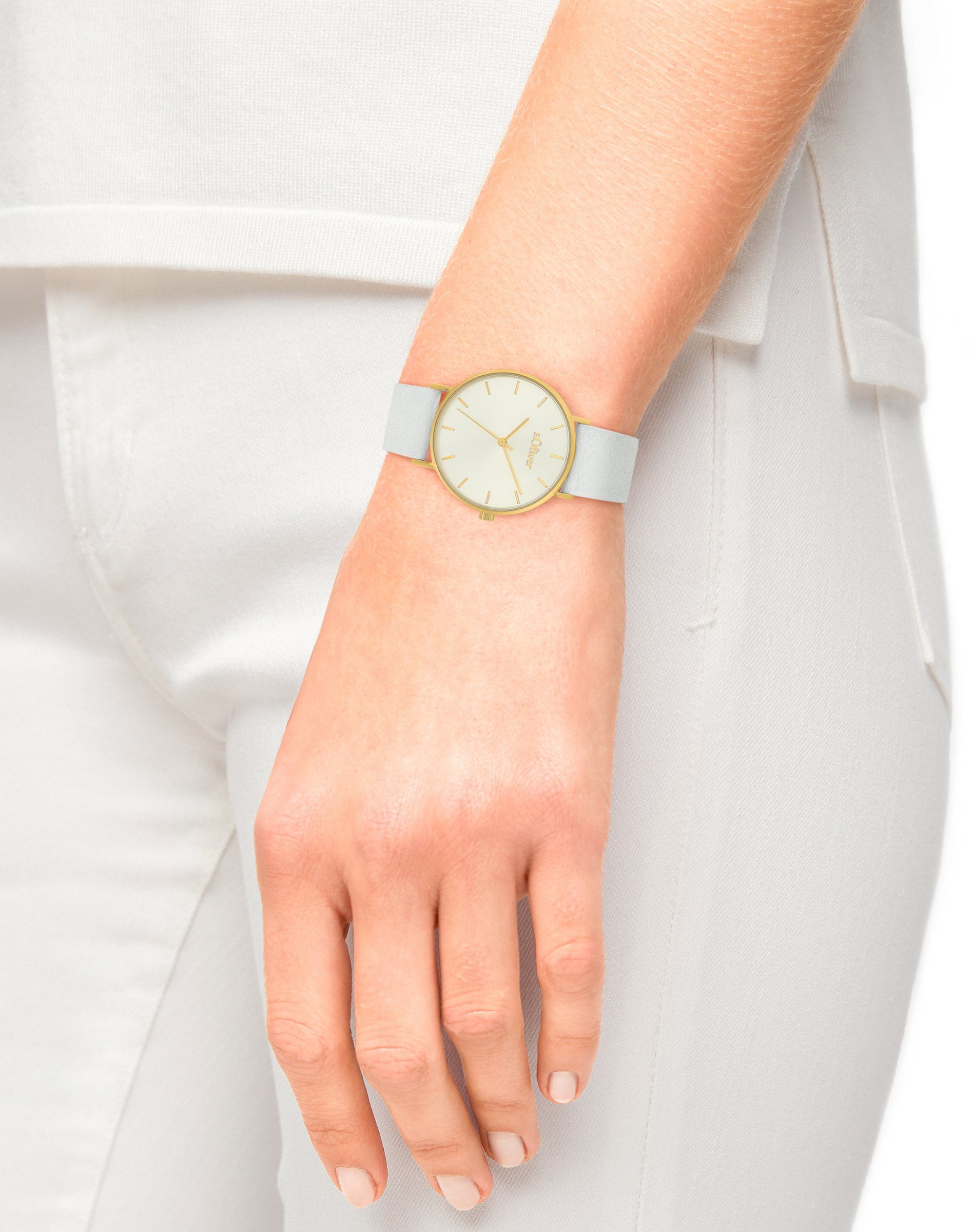s.Oliver Kwartshorloge 2033485 Polshorloge, dameshorloge, analoog, leren armband