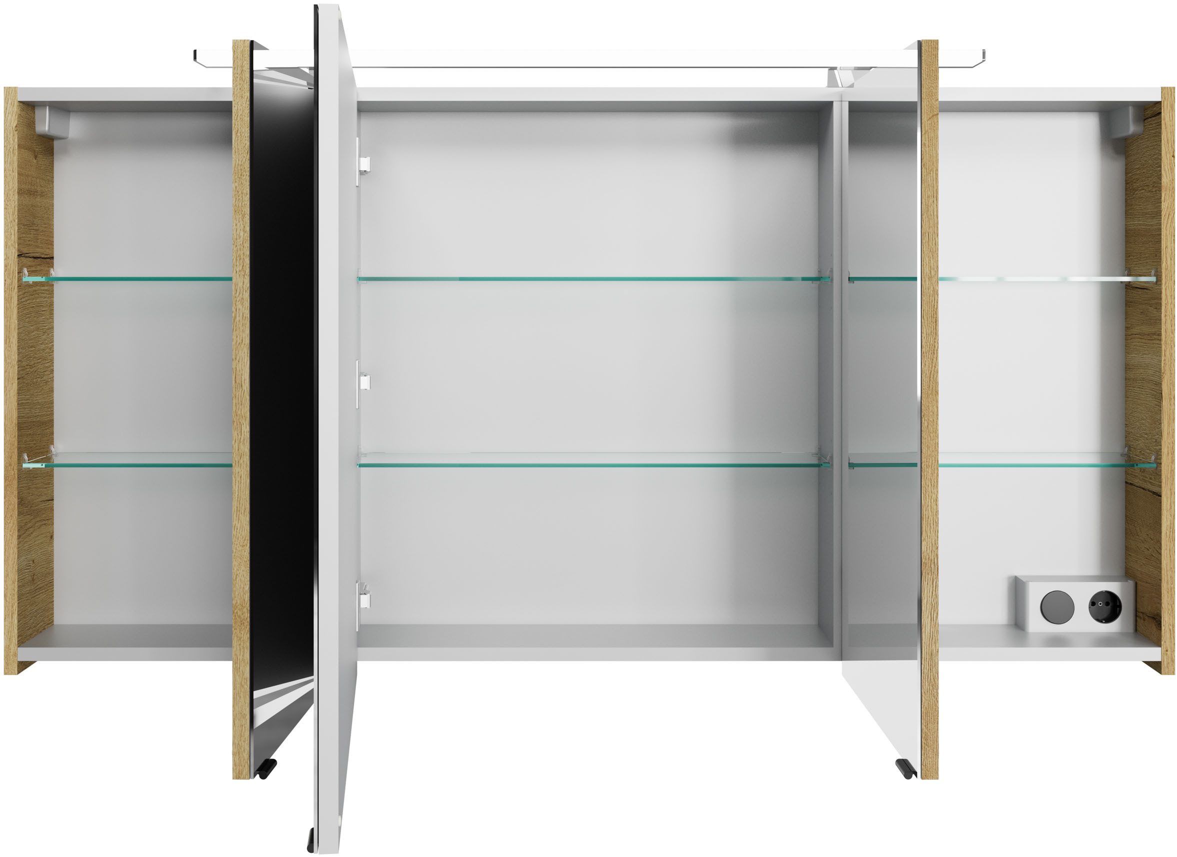 Saphir Badkamerspiegelkast Serie 4010 badkamer spiegelkast incl. LED-opbouwlamp Badkast 140 cm breed, 3 deuren, 6 glazen legplanken, incl. deurdemper