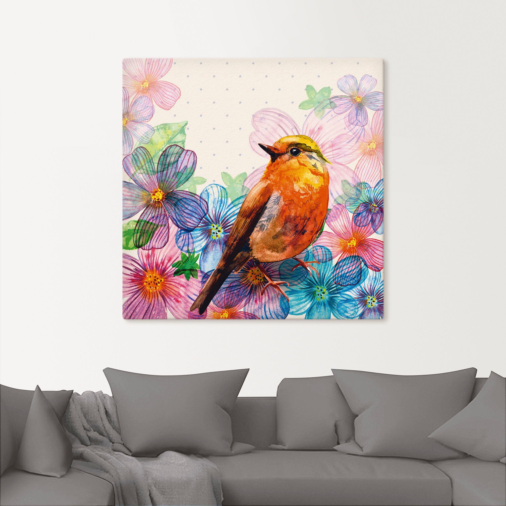 Artland Artprint op linnen Gebloemde kaart in retrodesign