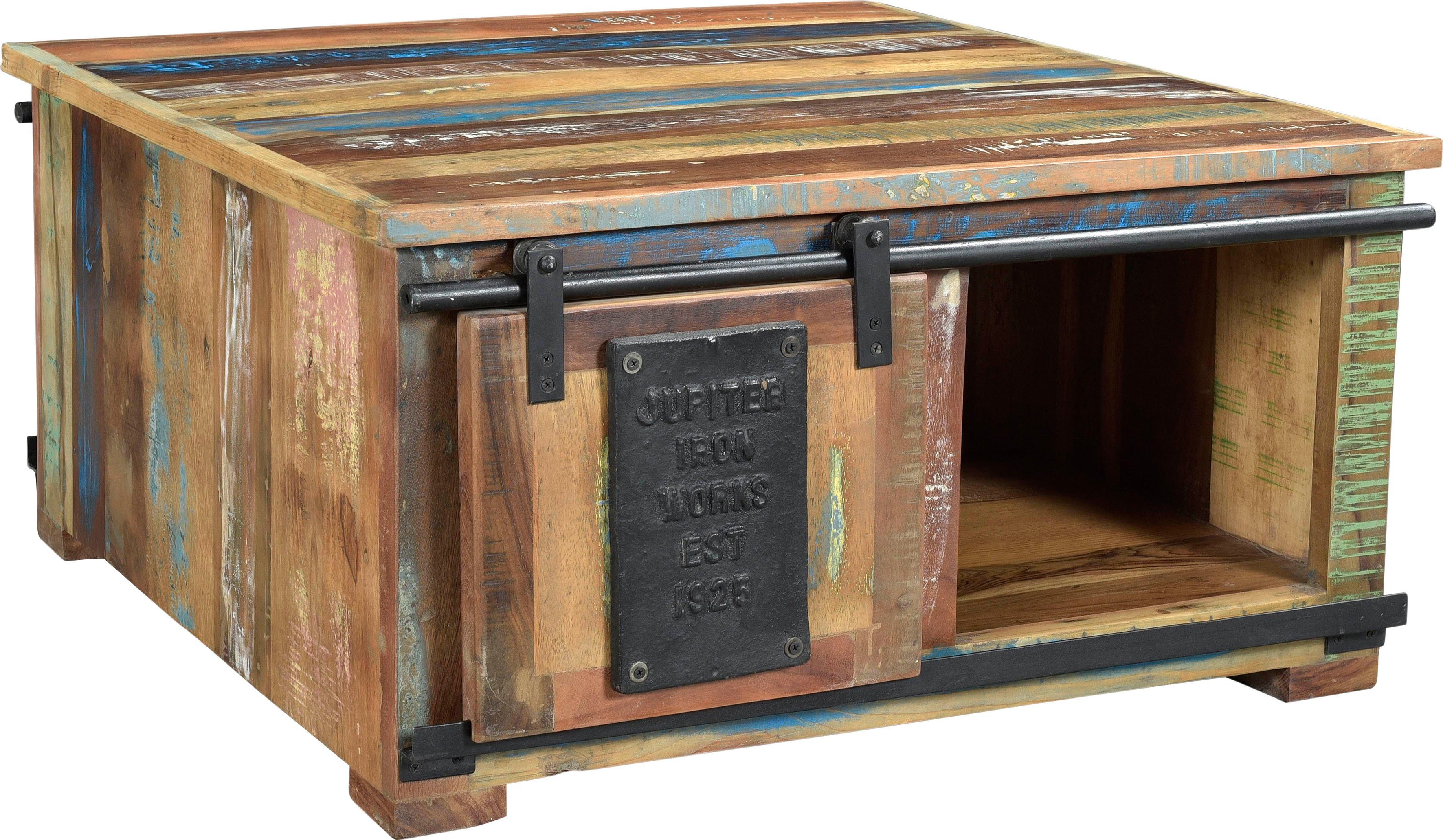 SIT Salontafel JUPITER van gerecycled gebruikt hout, met schuifdeuren, shabby chic, vintage salontafels multicolor