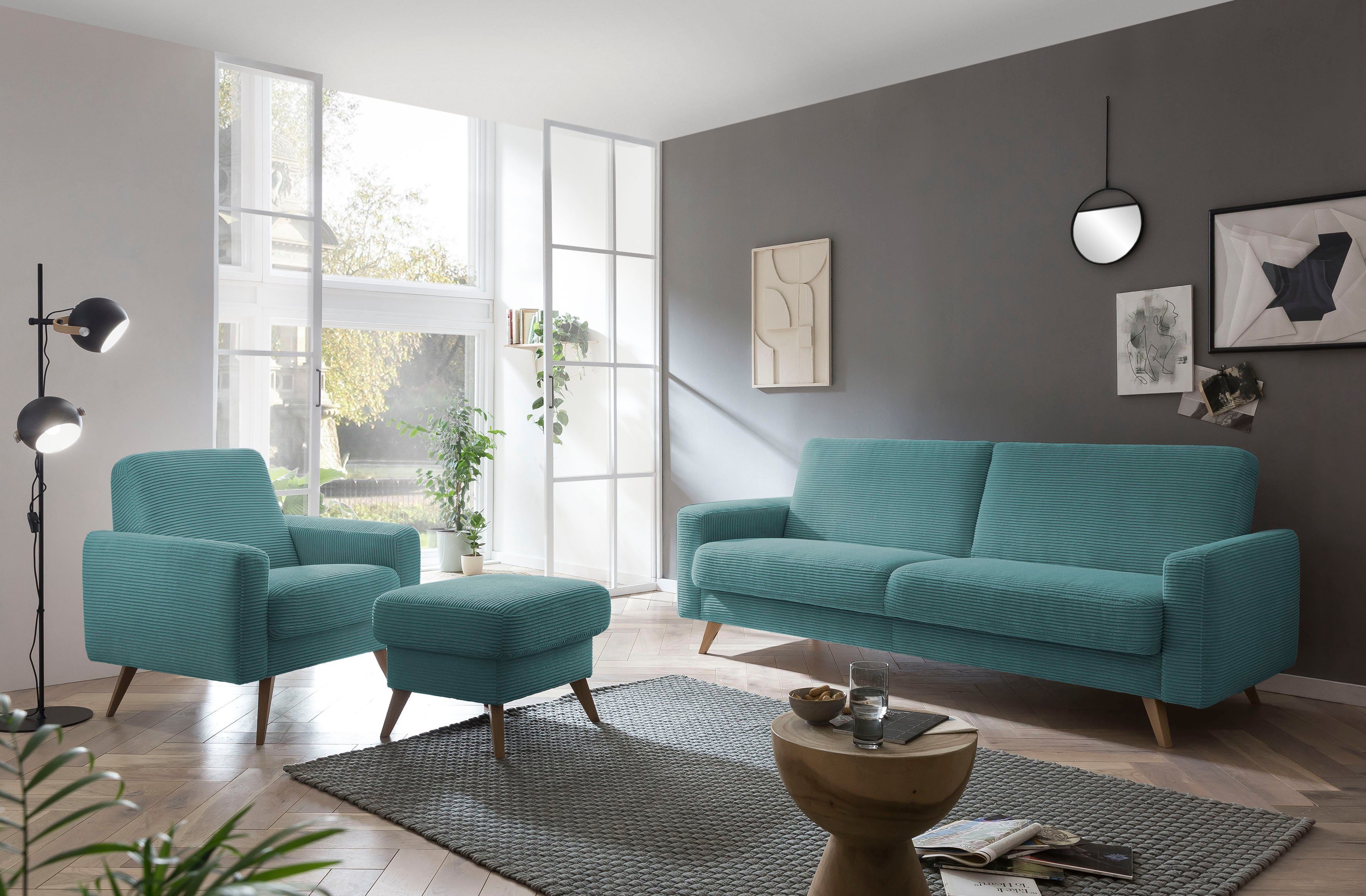 exxpo - sofa fashion 3-zitsbank Samso, elegant en comfortabel, actuele cord bekleding, kantelbank