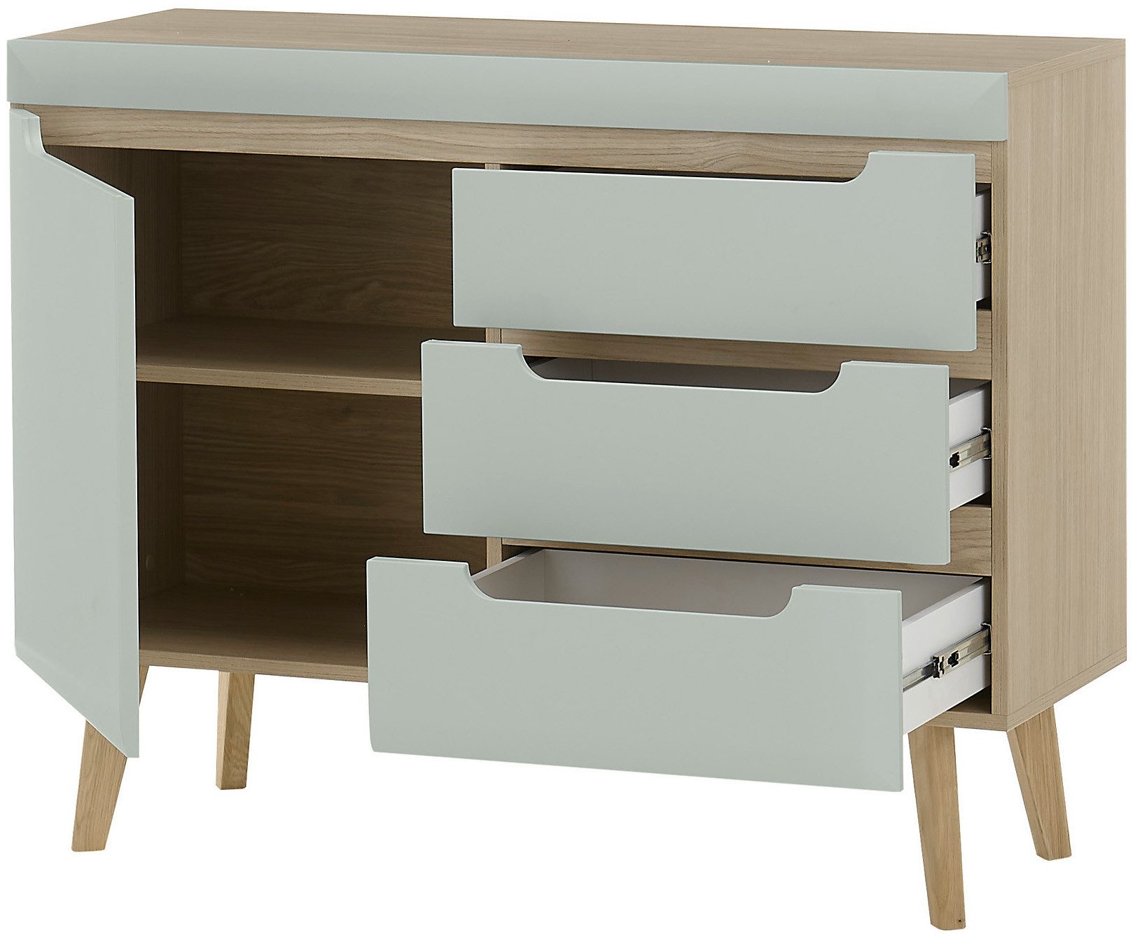 INOSIGN Dressoir Torge, dressoir, commode, ladekast afgeschuinde poten, drie kleuren, scandi design, 107 cm breed (1 stuk)