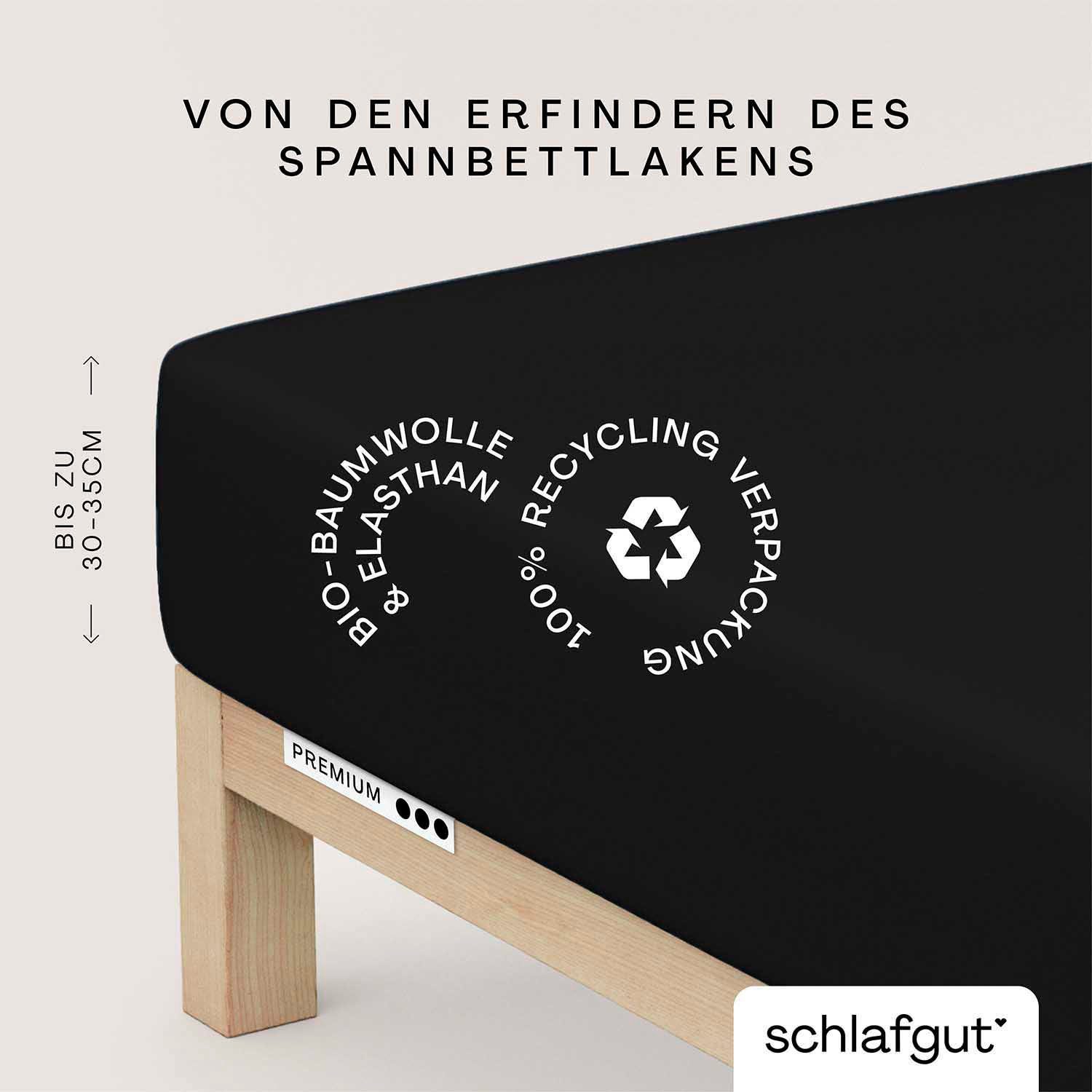 Schlafgut Hoeslaken Premium (1 stuk) hoeslakens maat 140-160 cm x 200-220 cm zwart