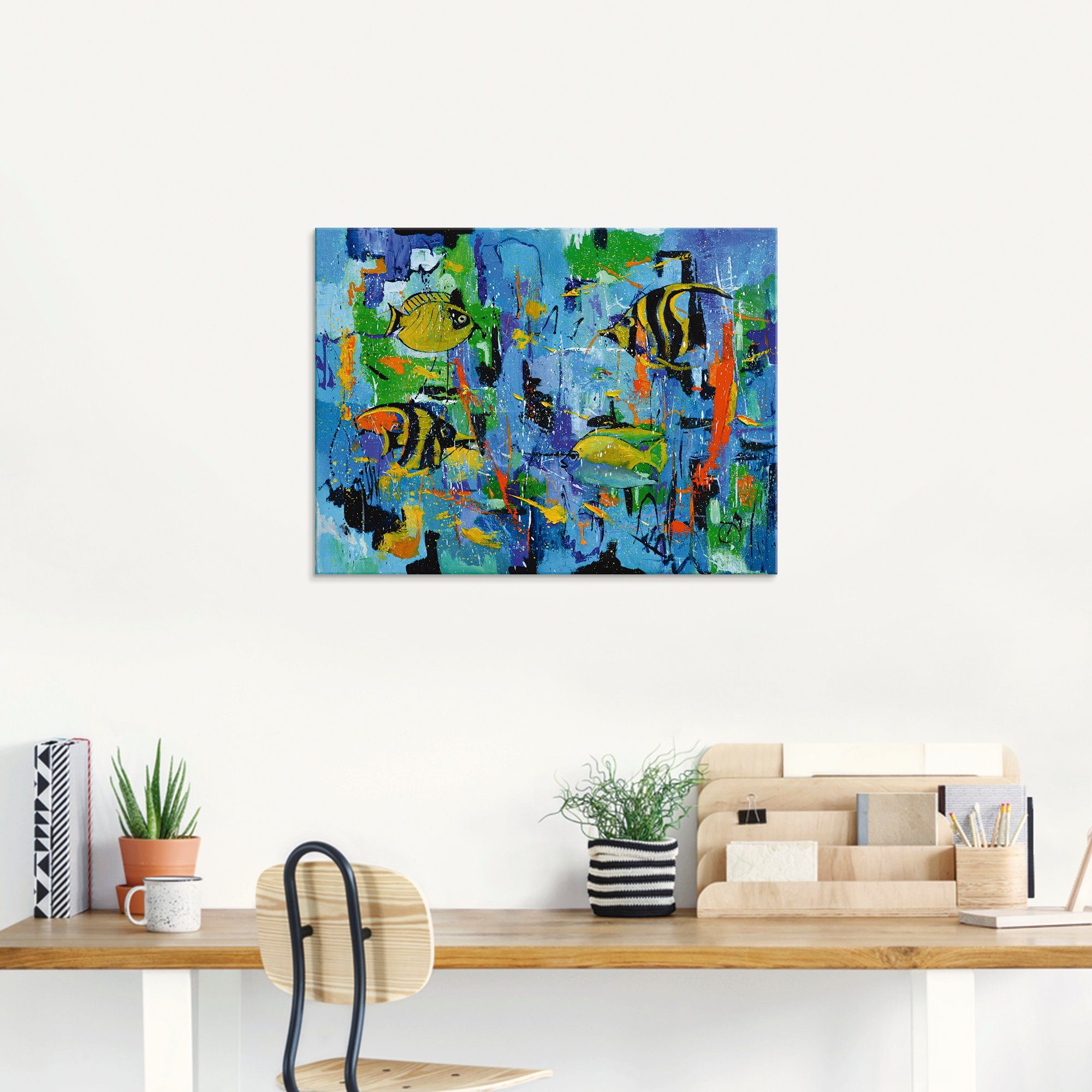 Artland Print op glas Abstract vissen blauw in verschillende maten