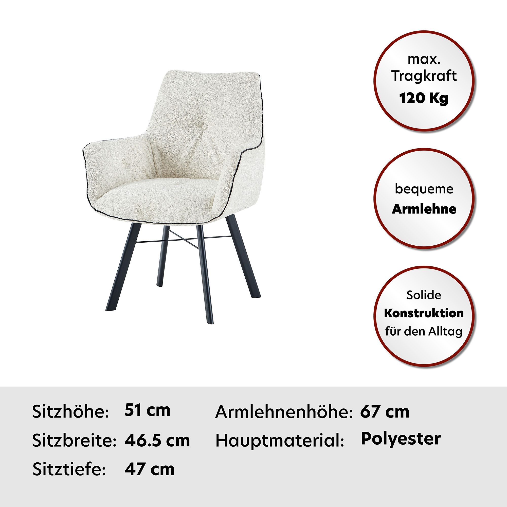 Kayoom Stoel met armleuningen Stoel Allie 125, met armleuning, 180° draaibaar, met terughaalfunctie 180° draaibaar met automatische terugrolfunctie, eenvoudig opstaan, met armleuning (1 stuk)
