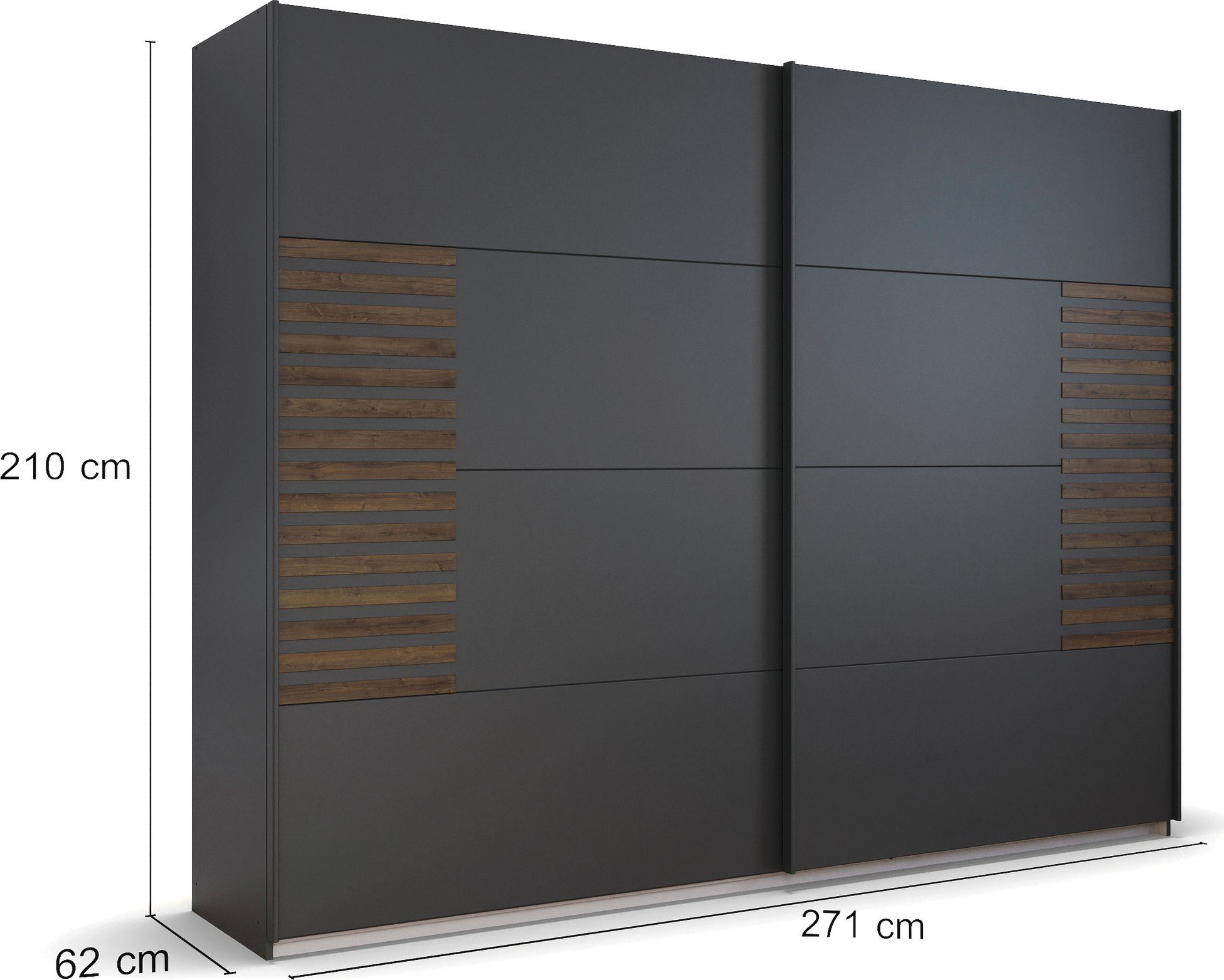 rauch Zweefdeurkast Kledingkast Kast Garderobe Slaapkamerkast BAREA Front met oplage in moderne lamellen-look MADE IN GERMANY