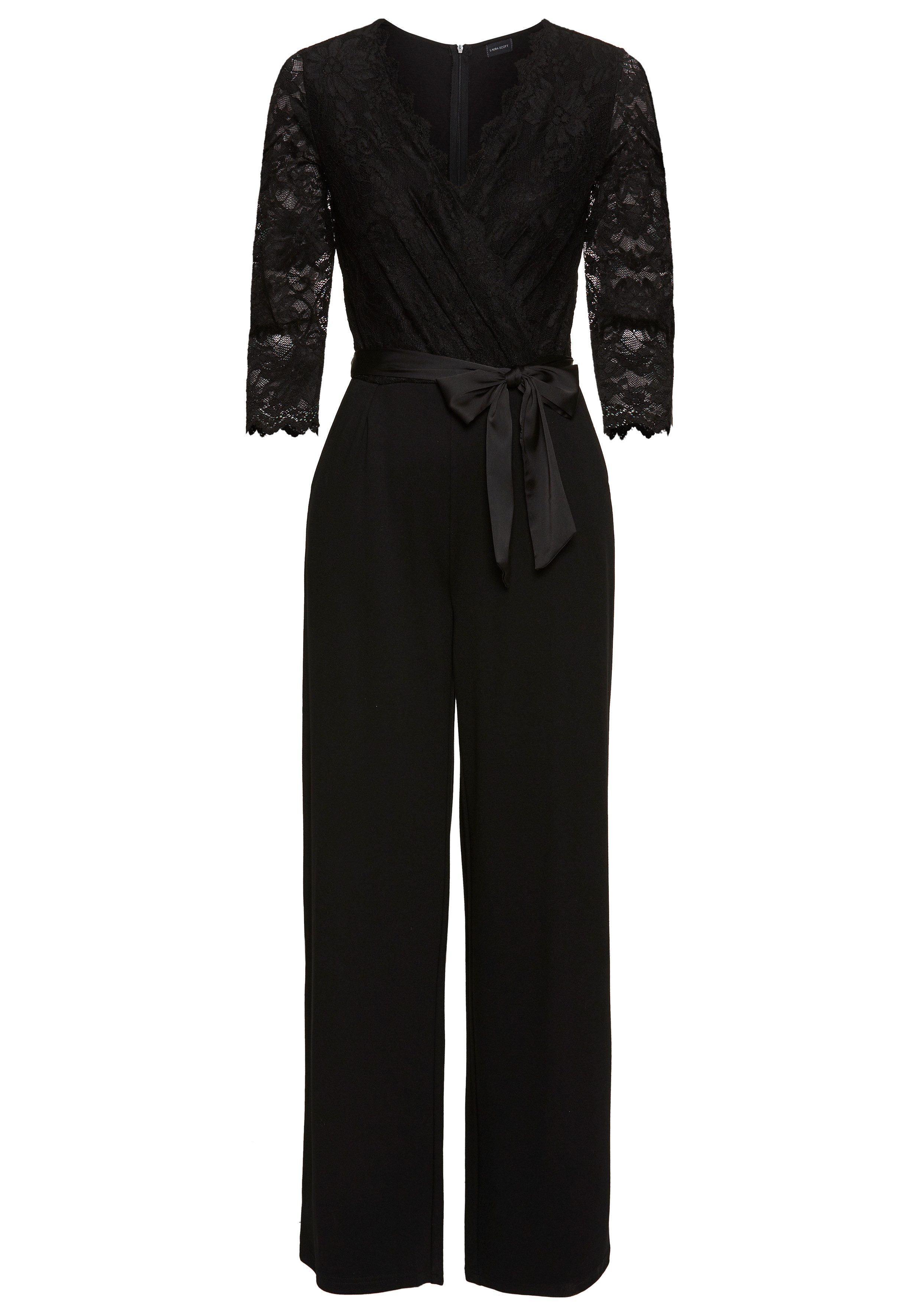 Laura Scott Jumpsuit met kanten bovenstuk en satijnen bindceintuur
