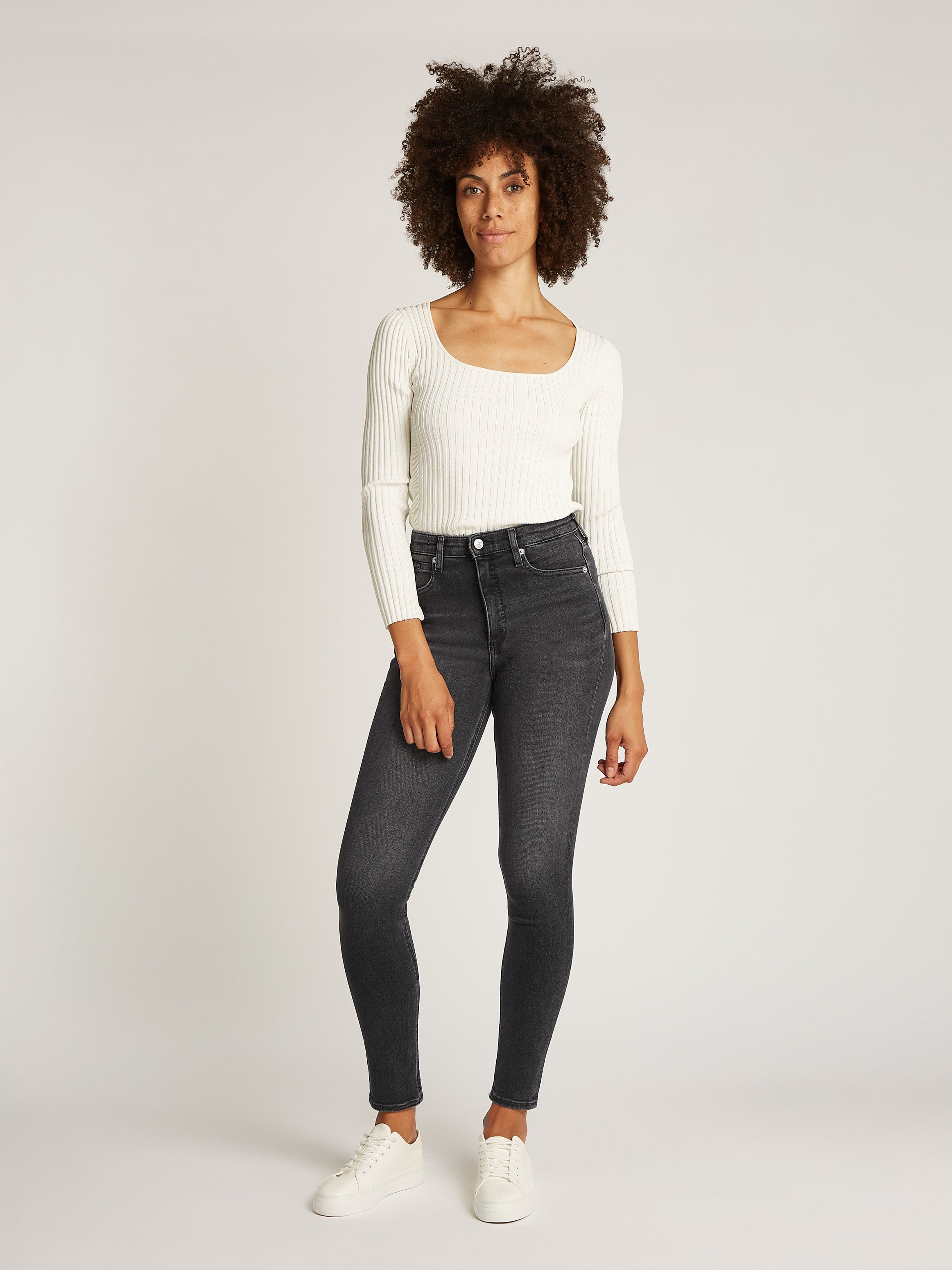 Calvin Klein Skinny fit jeans High rise skinny met muntzakje, lichte stone wash-look